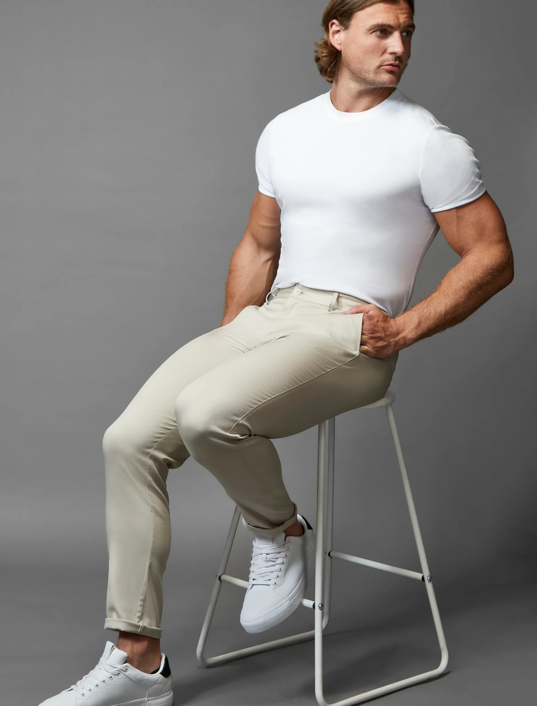 Beige Tapered Fit Chinos - Image 3