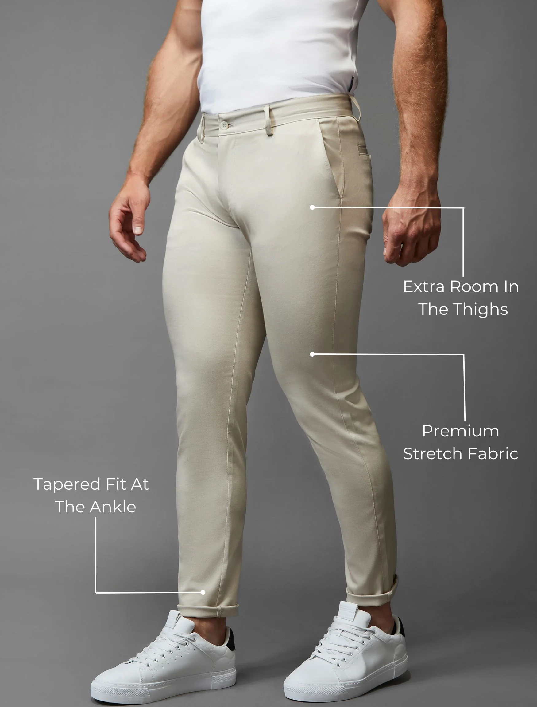 Beige Tapered Fit Chinos - Image 4