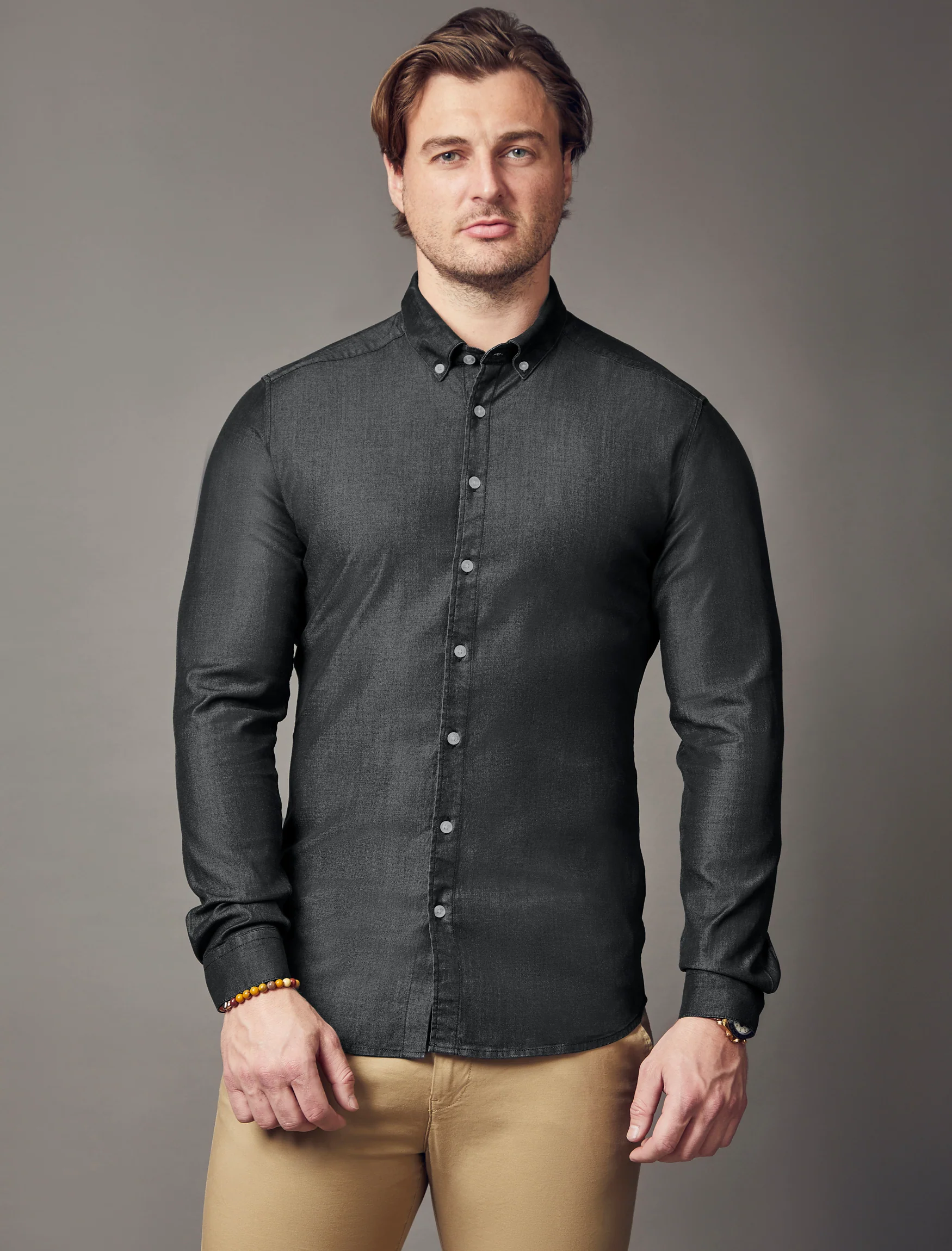 Black Denim Tapered Fit Shirt - Image 3
