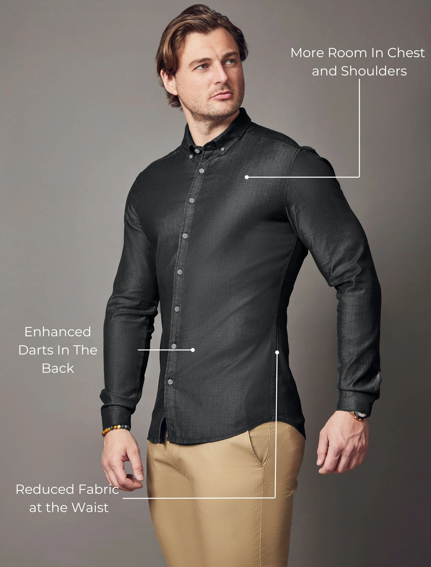 Black Denim Tapered Fit Shirt - Image 4