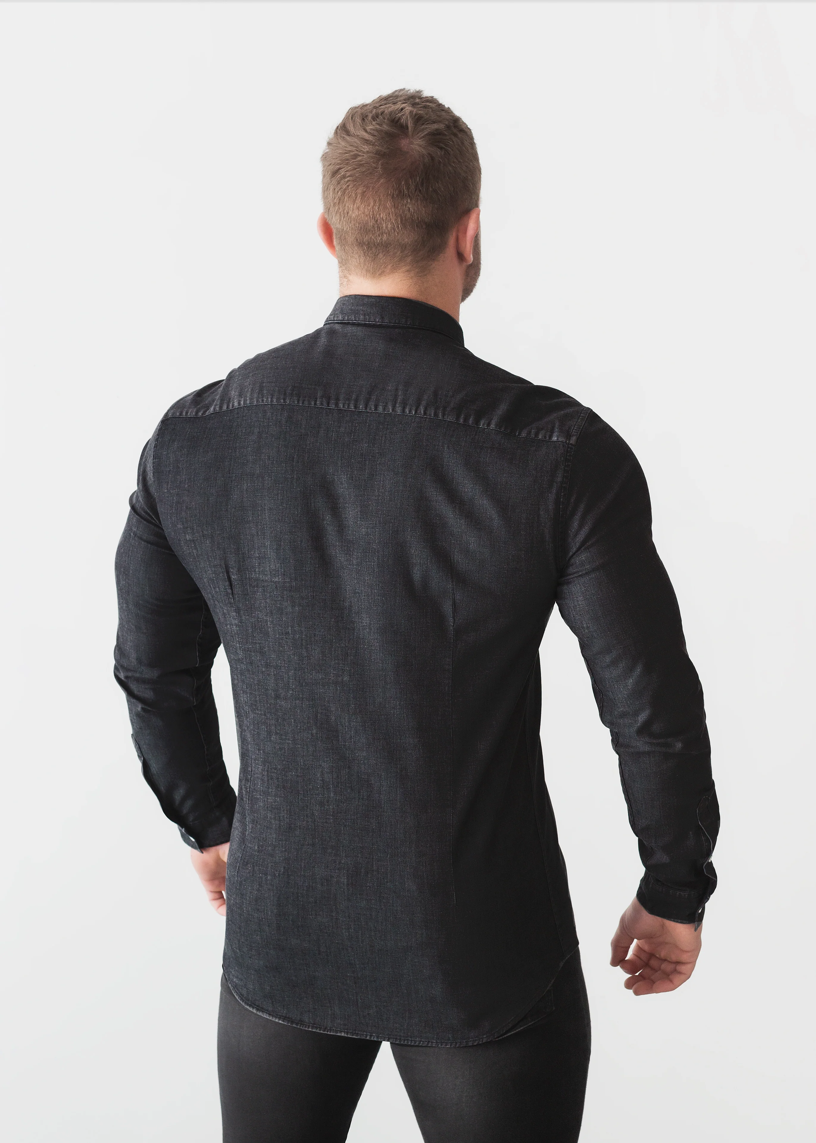 Black Denim Tapered Fit Shirt - Image 6