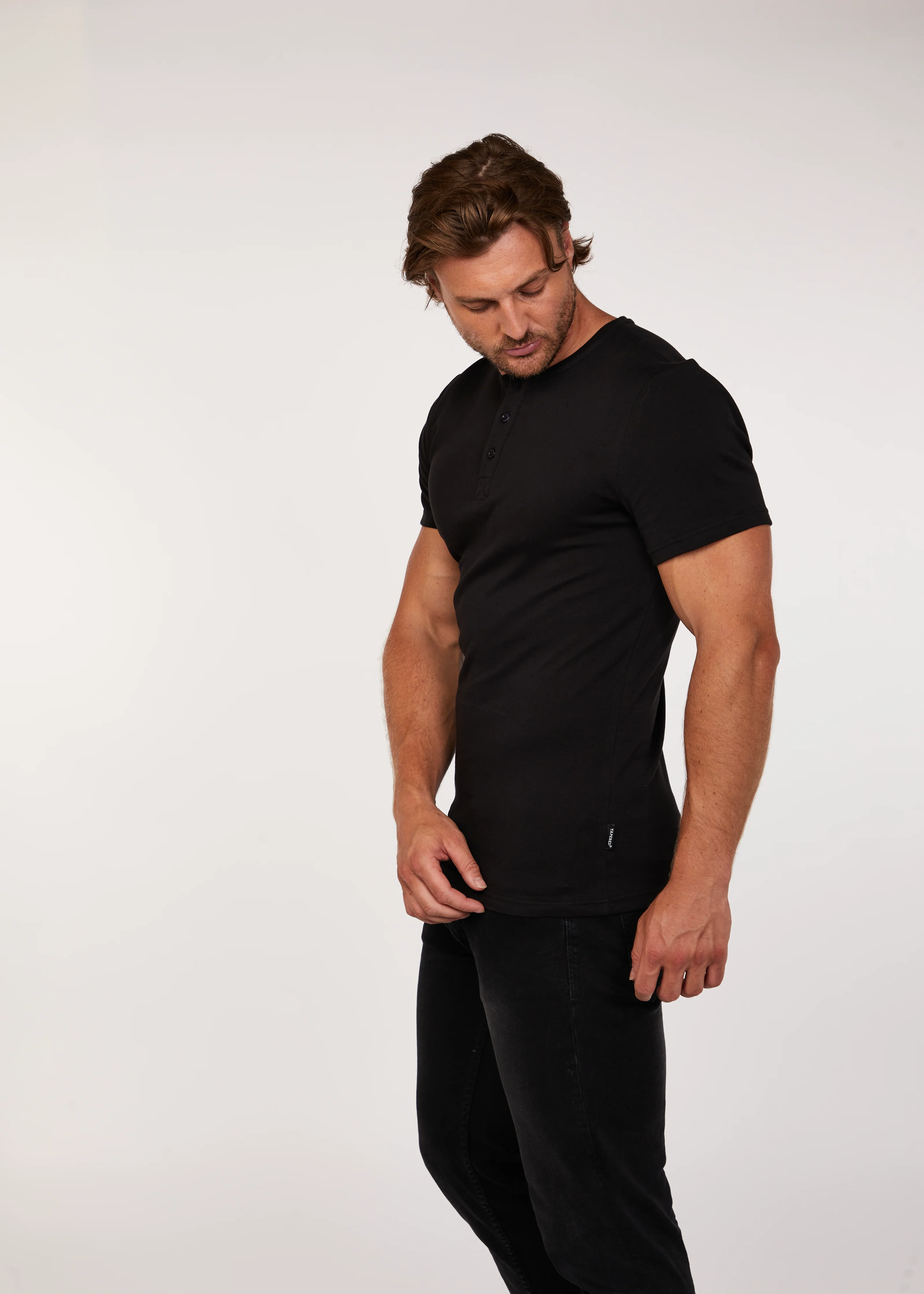 Black Short Sleeve Tapered Fit Henley - Image 11
