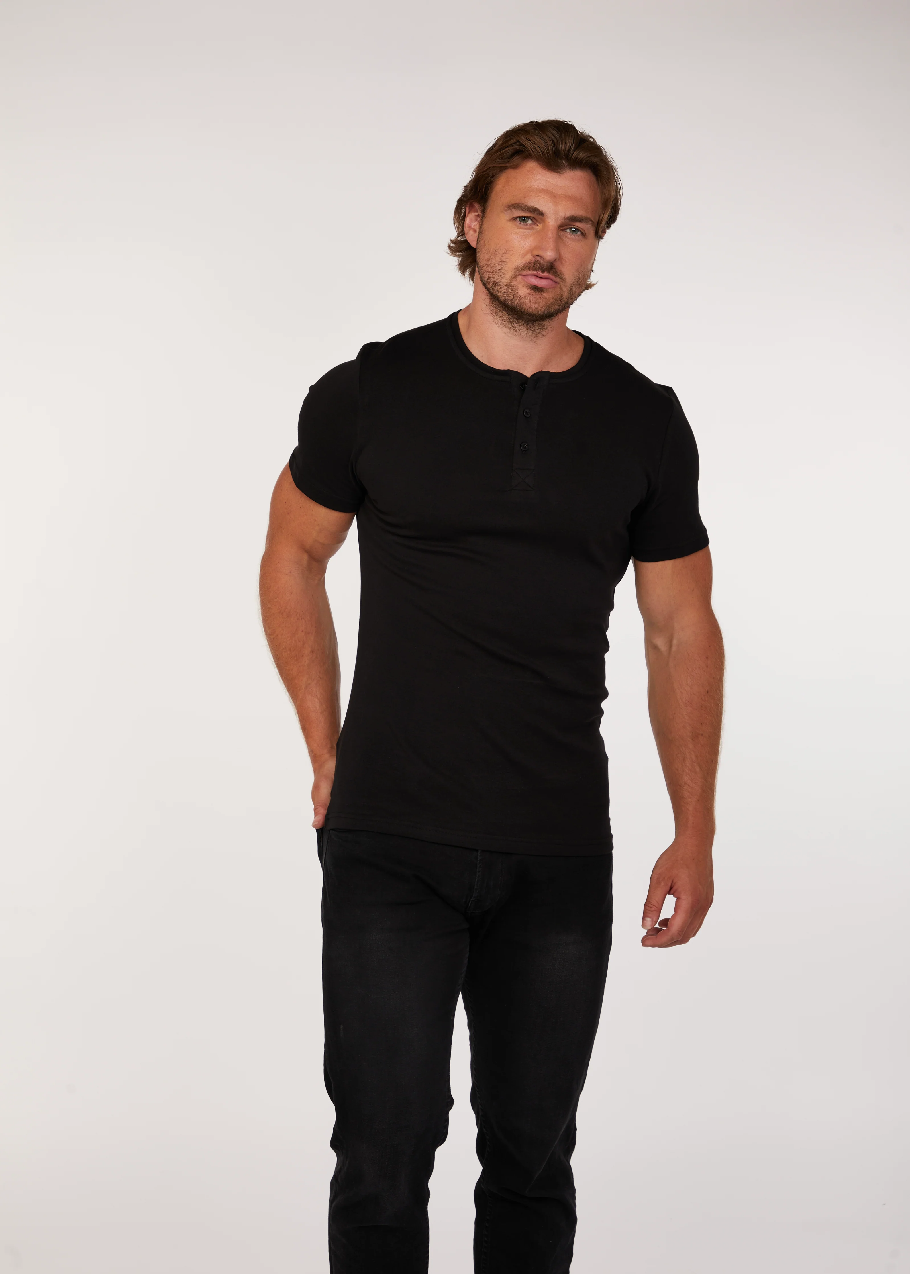 Black Short Sleeve Tapered Fit Henley - Image 12