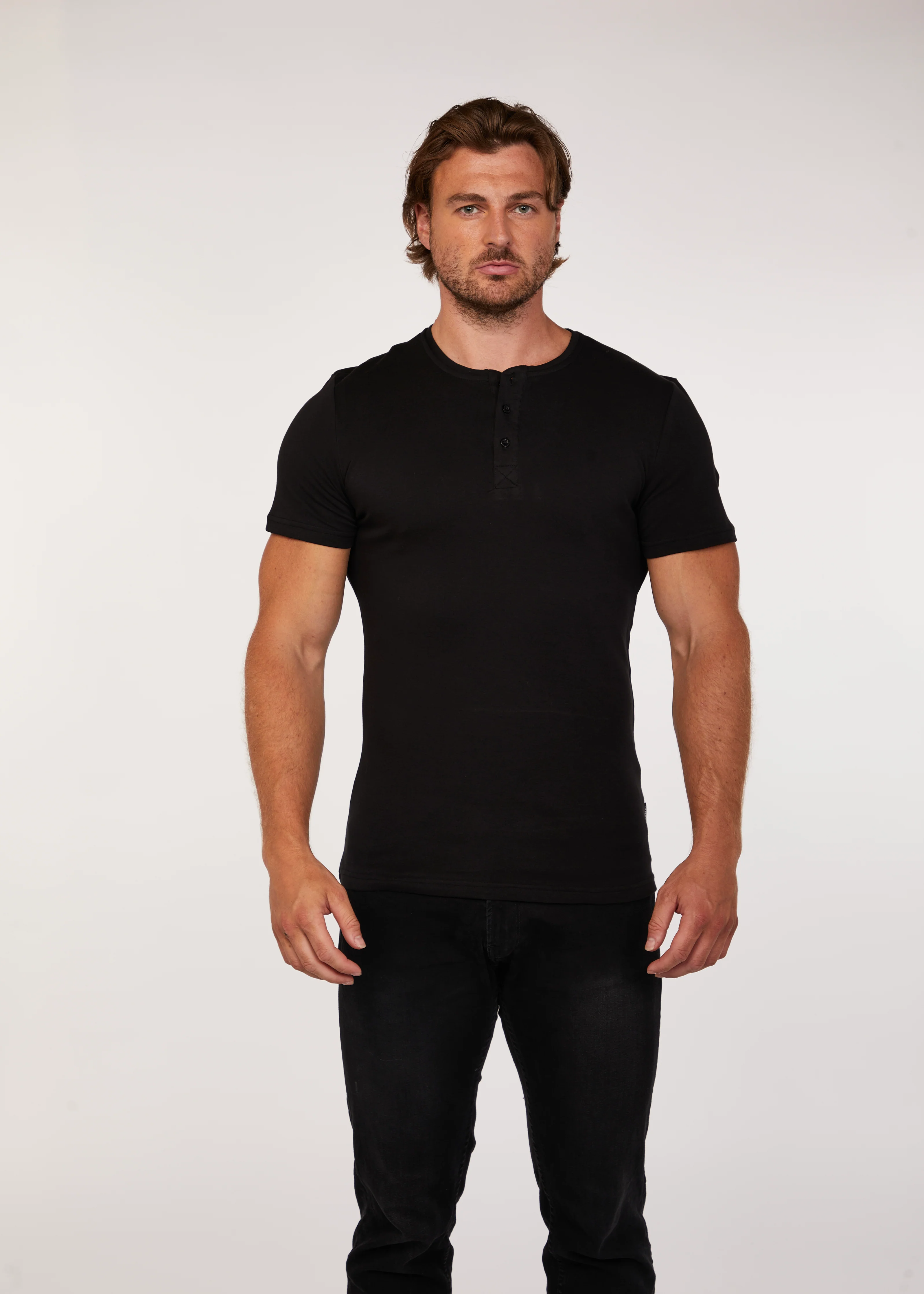 Black Short Sleeve Tapered Fit Henley - Image 5