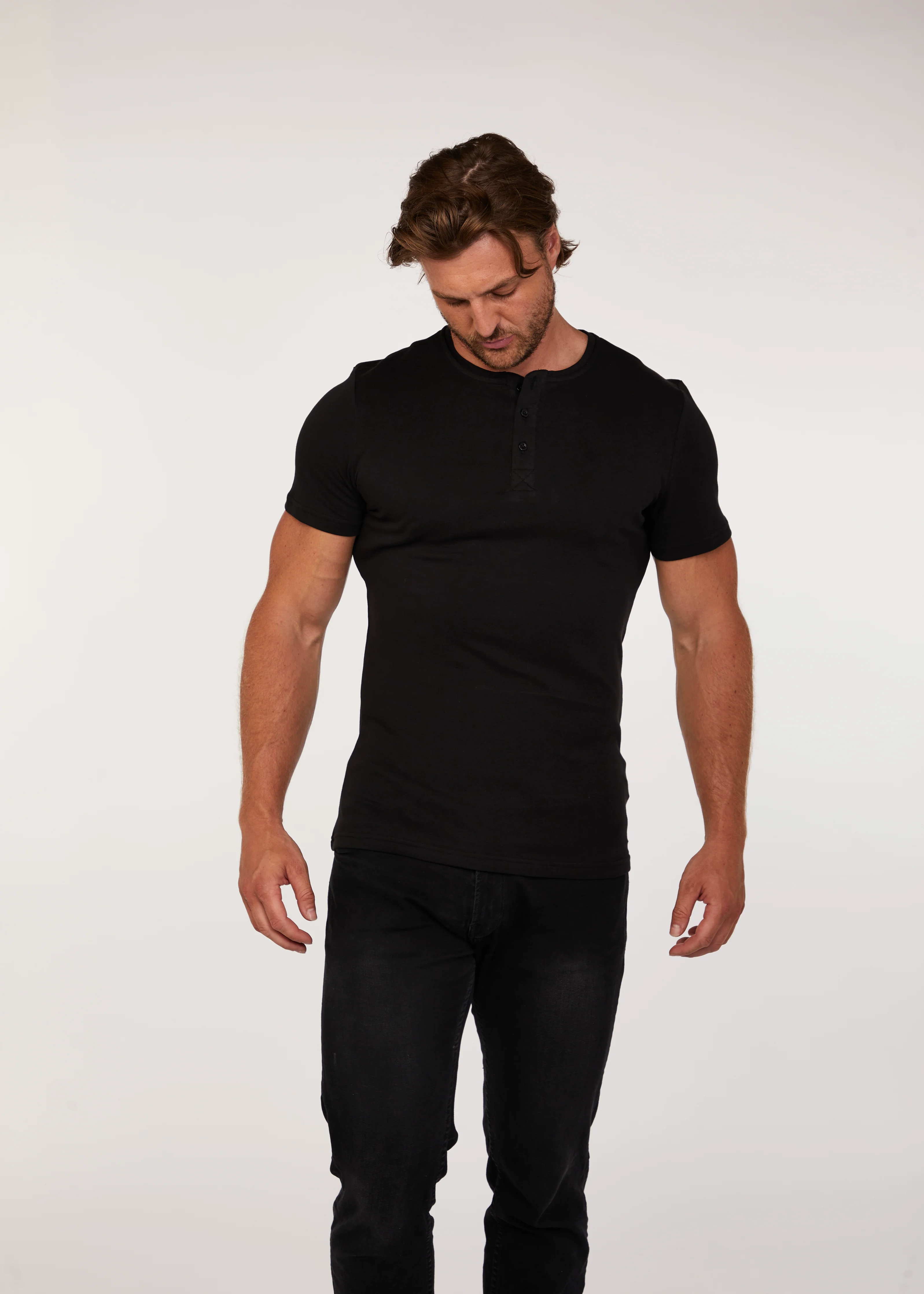 Black Short Sleeve Tapered Fit Henley - Image 7