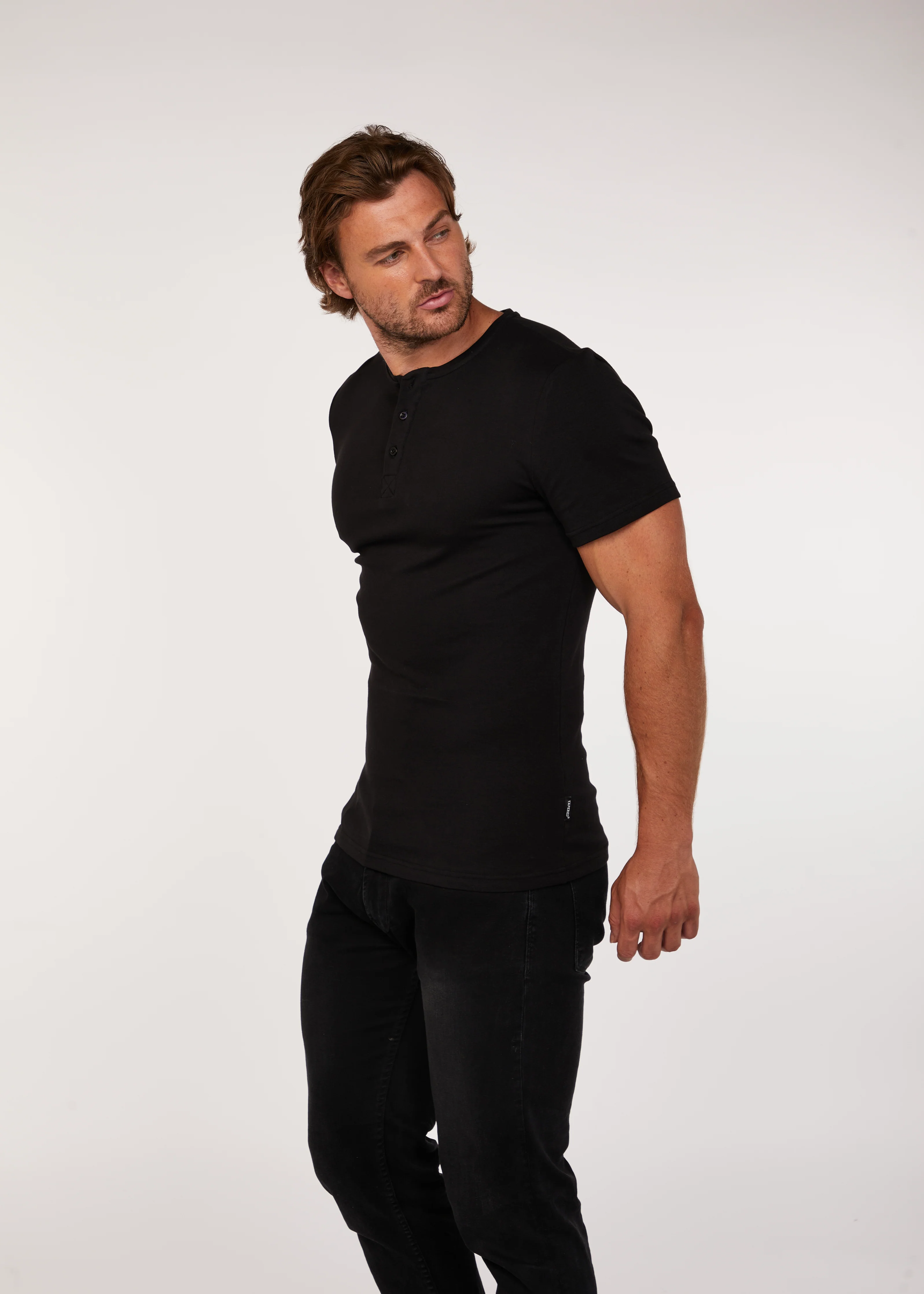 Black Short Sleeve Tapered Fit Henley - Image 8