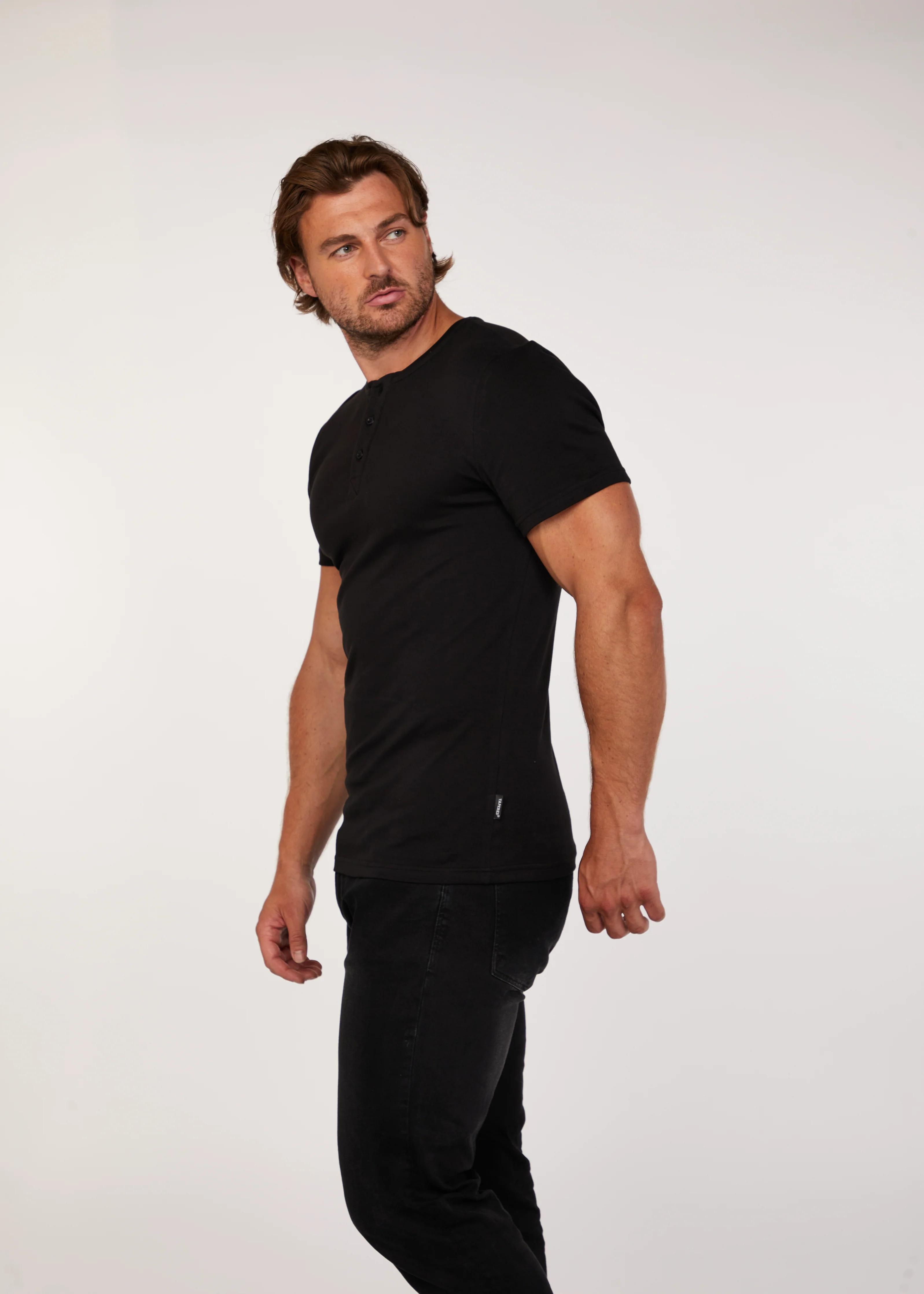 Black Short Sleeve Tapered Fit Henley - Image 9