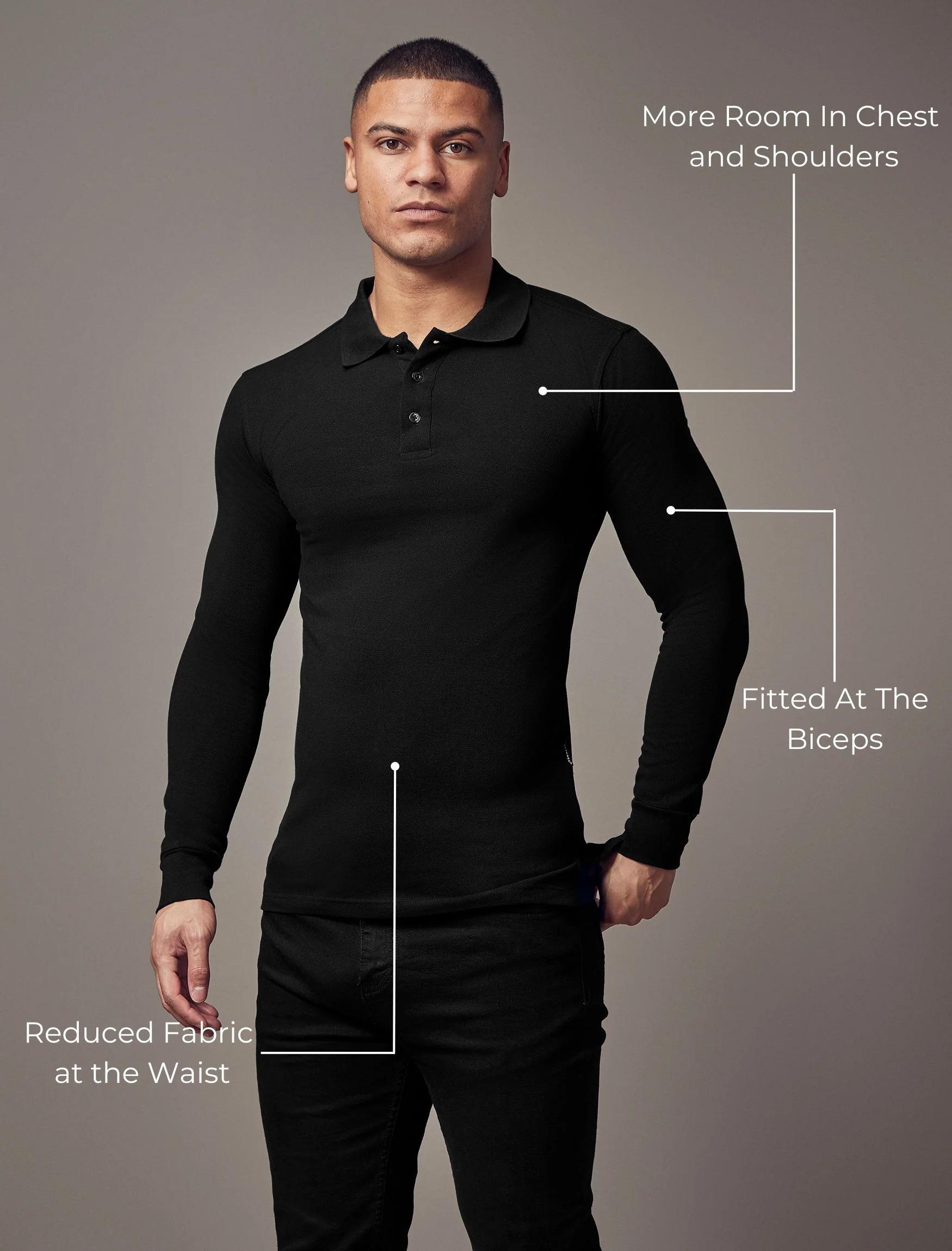 Long Sleeve Black Tapered Fit Polo Shirt - Image 3