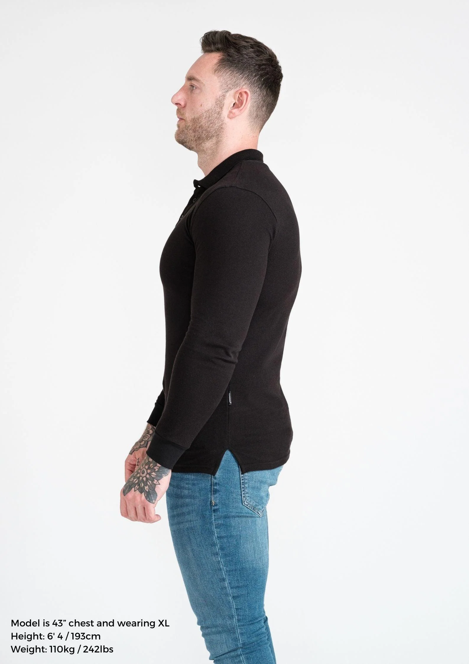 Long Sleeve Black Tapered Fit Polo Shirt - Image 6