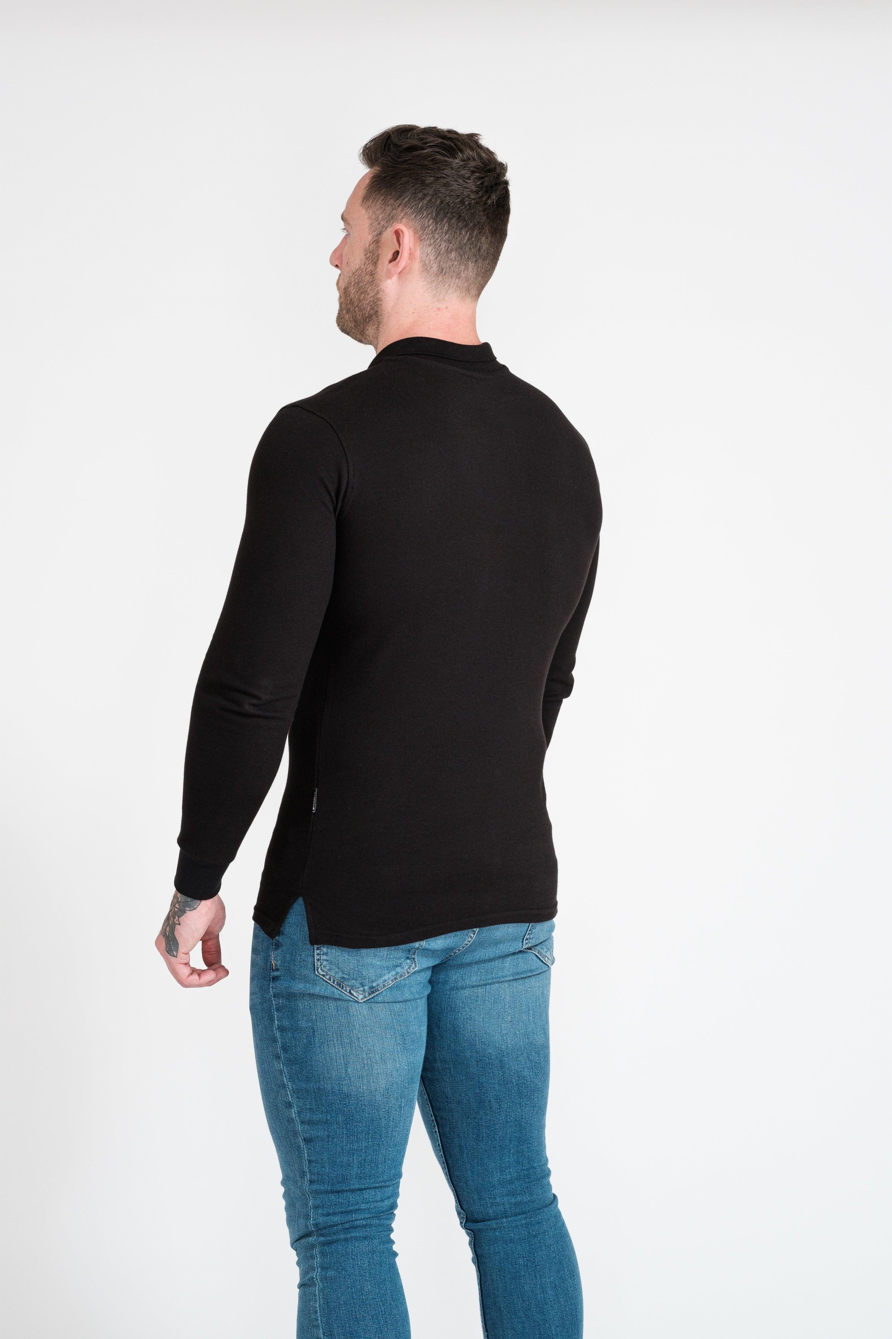 Long Sleeve Black Tapered Fit Polo Shirt - Image 7