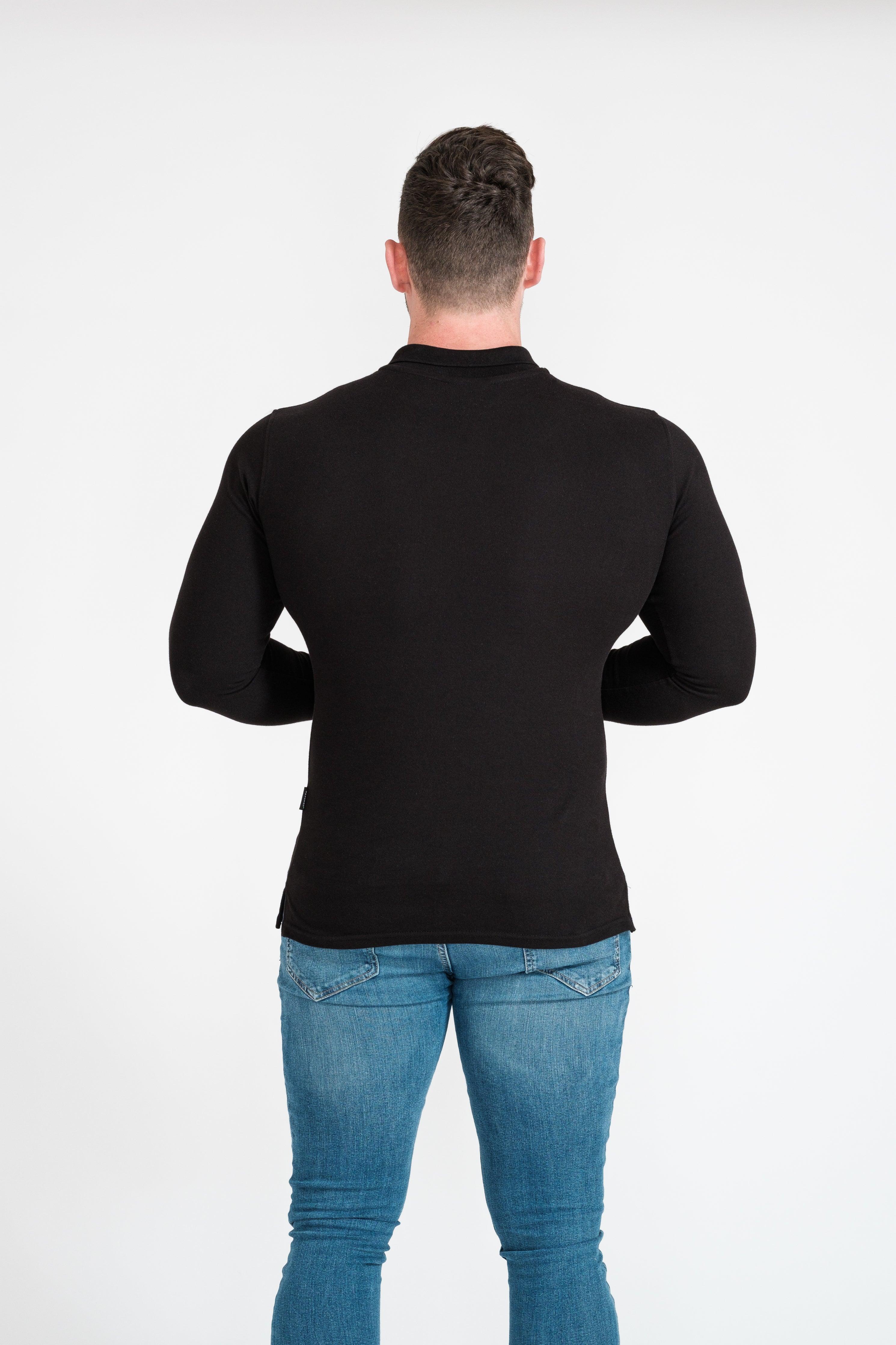 Long Sleeve Black Tapered Fit Polo Shirt - Image 8