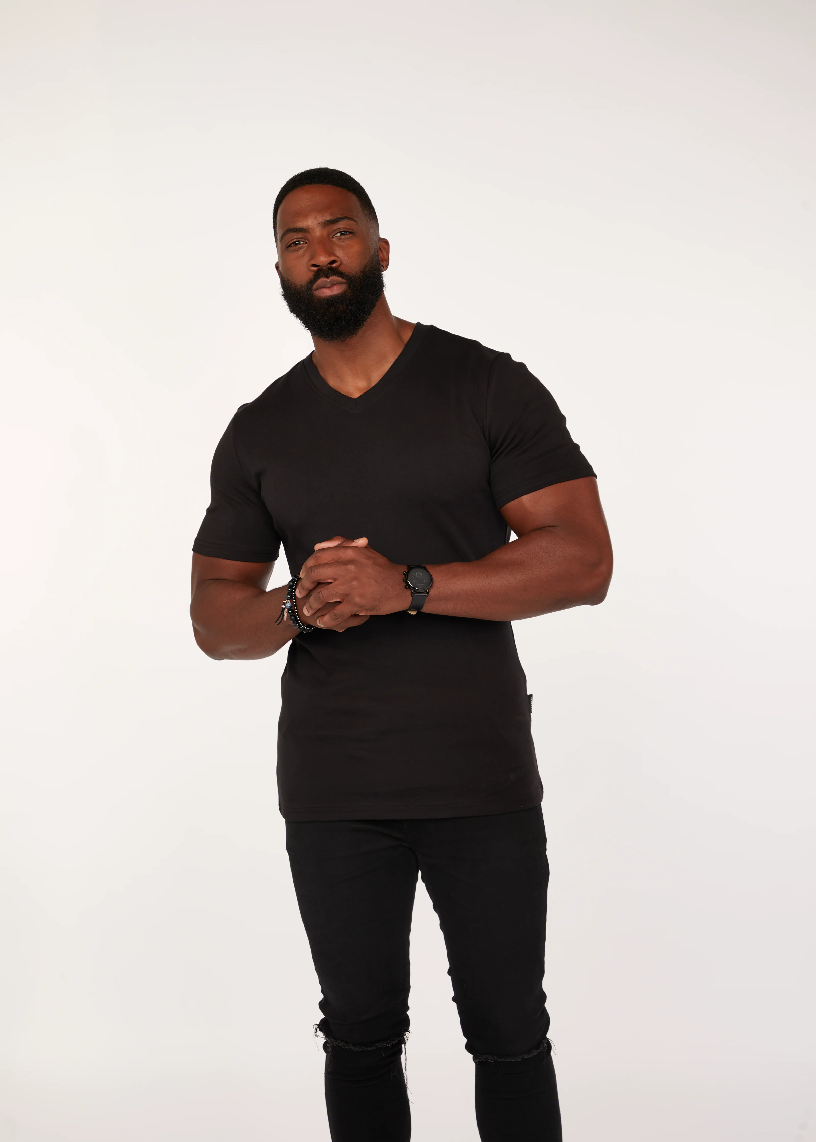 Black V Neck Tapered Fit T-Shirt - Image 10