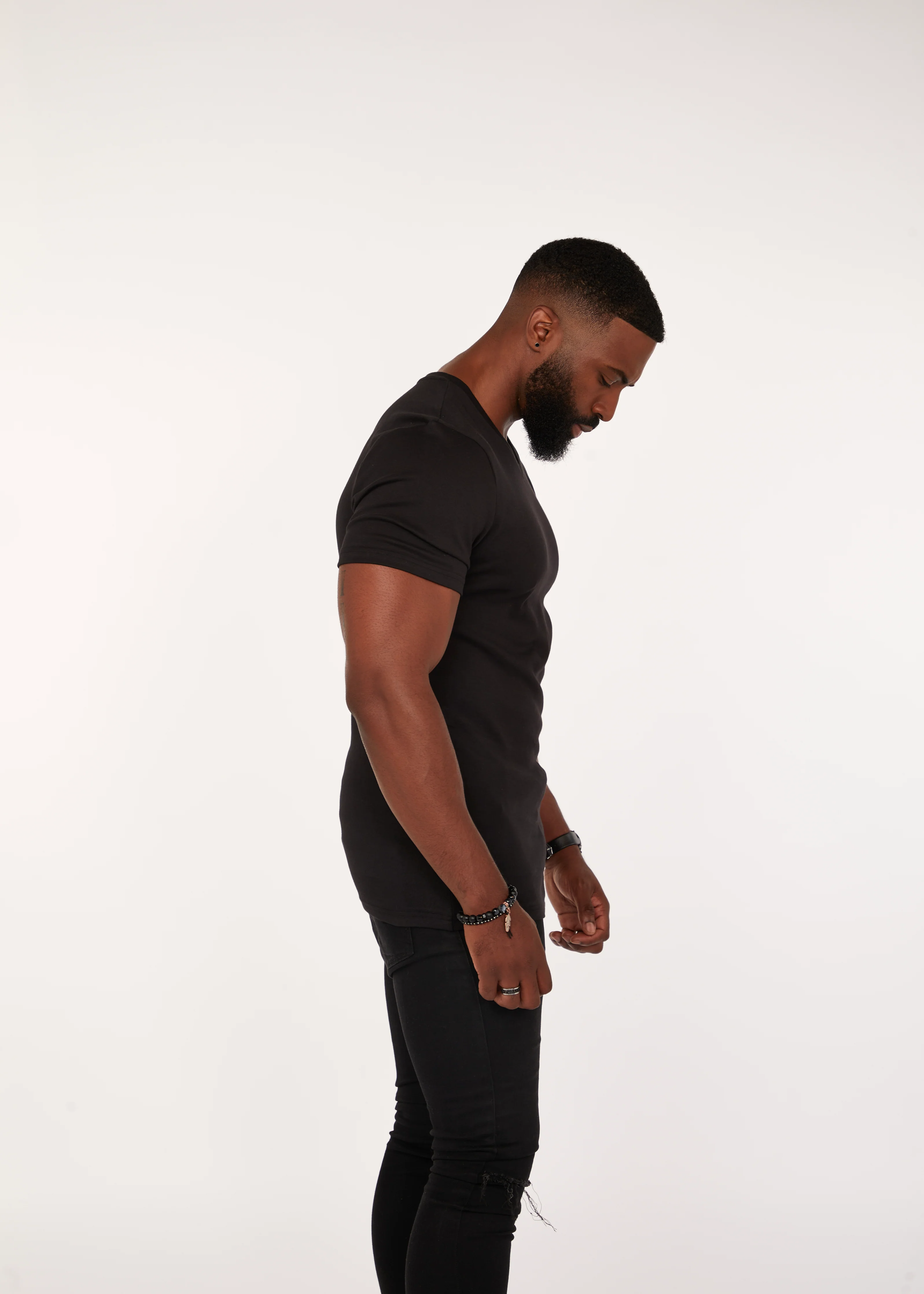 Black V Neck Tapered Fit T-Shirt - Image 11