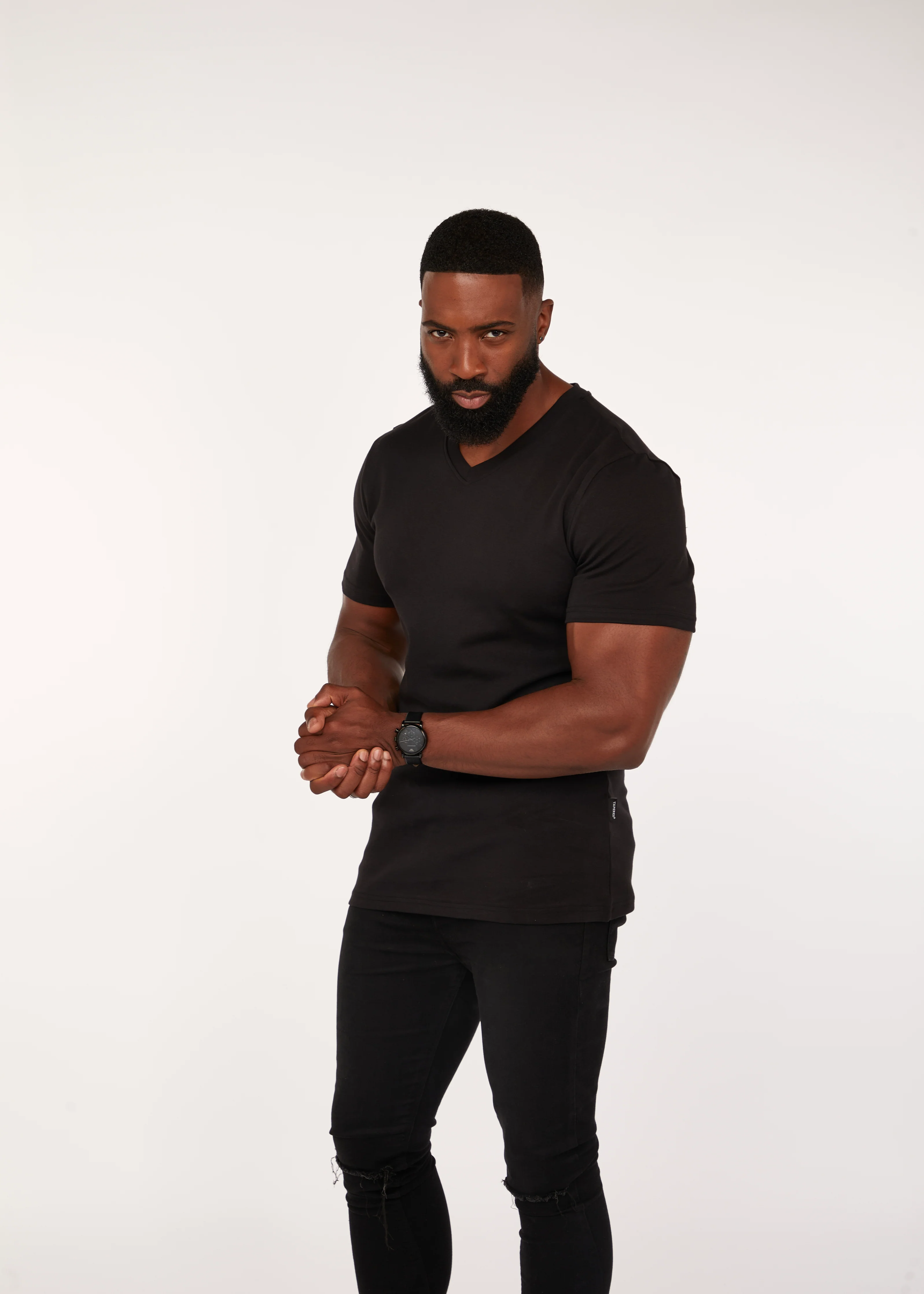 Black V Neck Tapered Fit T-Shirt - Image 12
