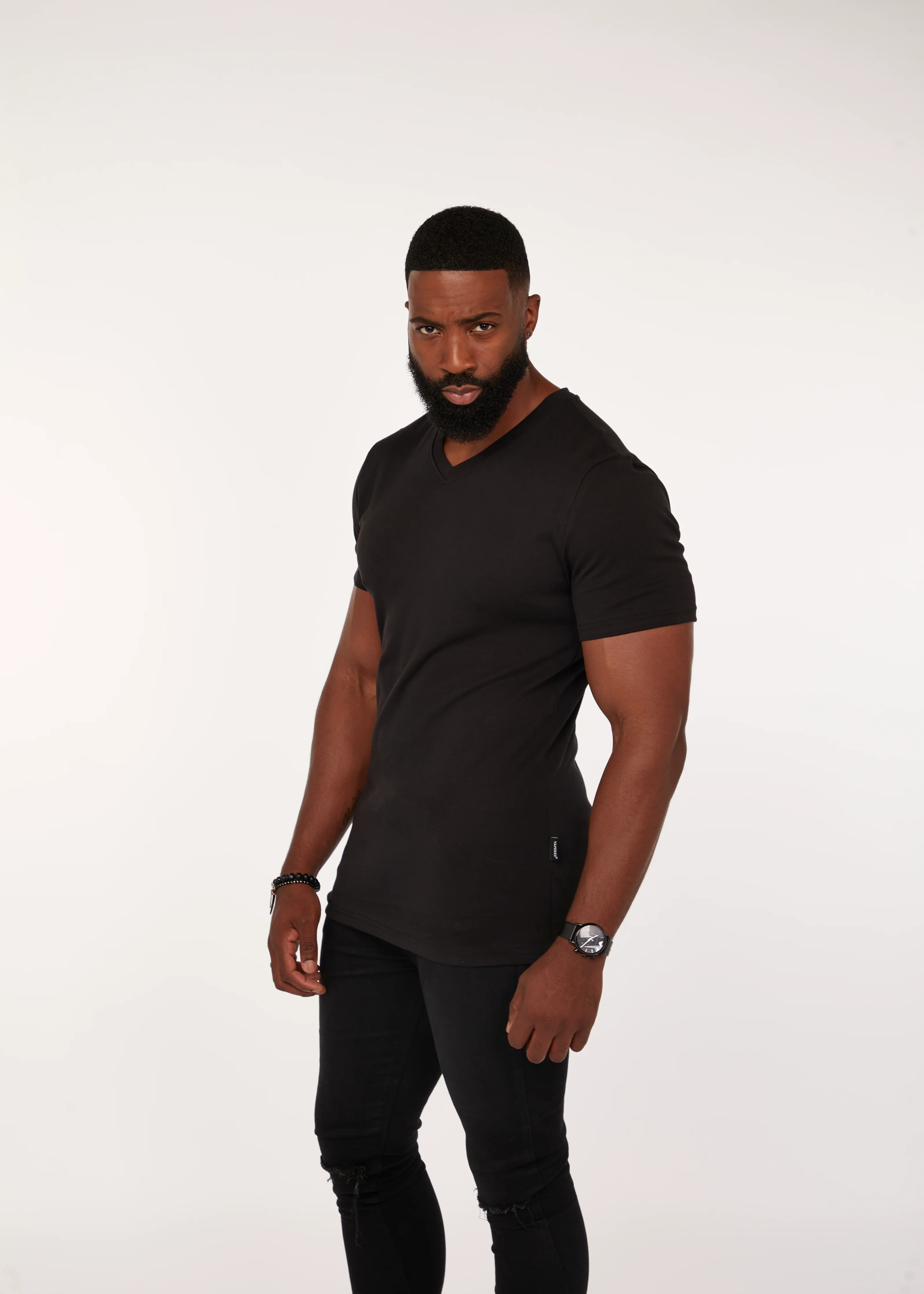 Black V Neck Tapered Fit T-Shirt - Image 13
