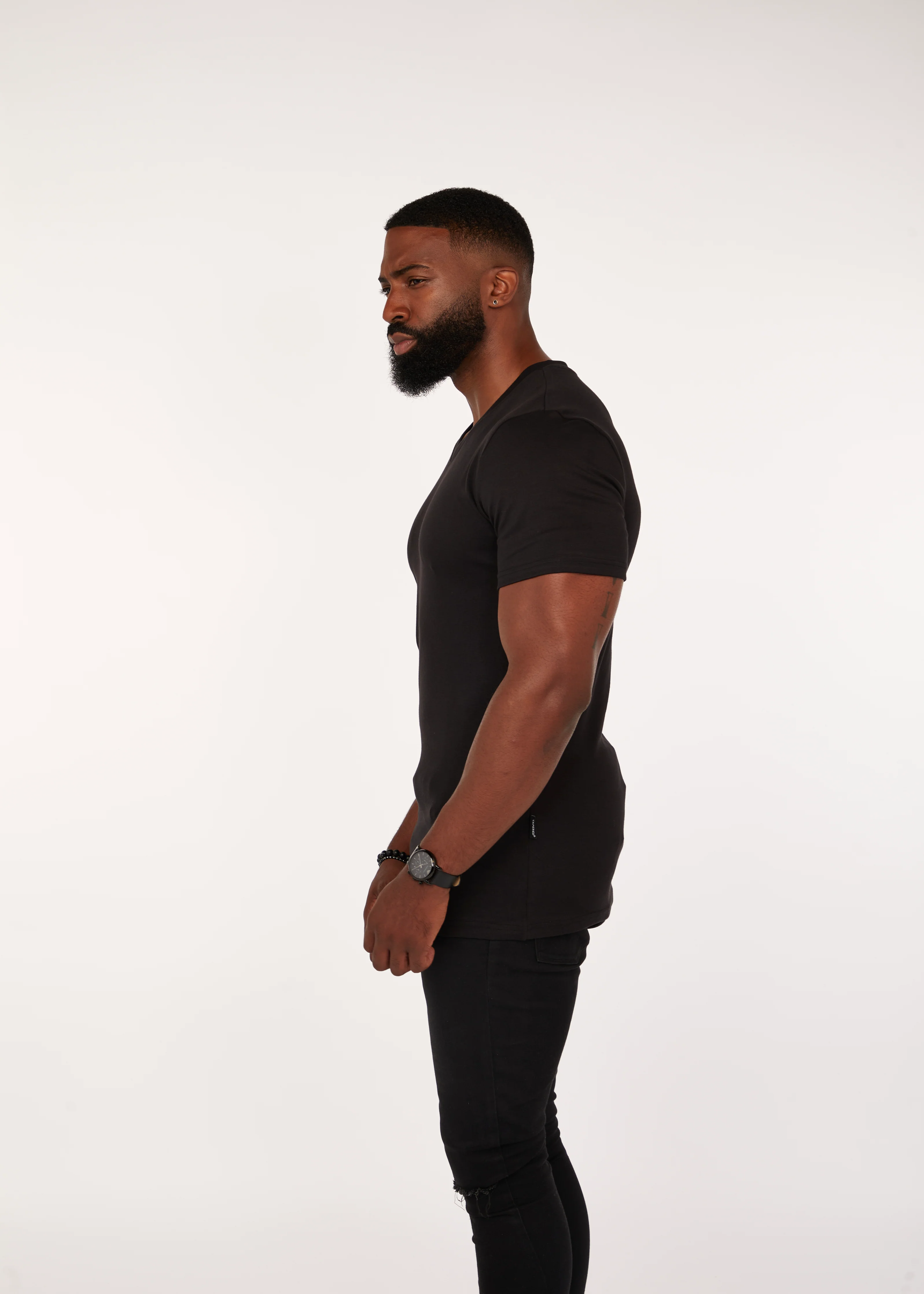 Black V Neck Tapered Fit T-Shirt - Image 14