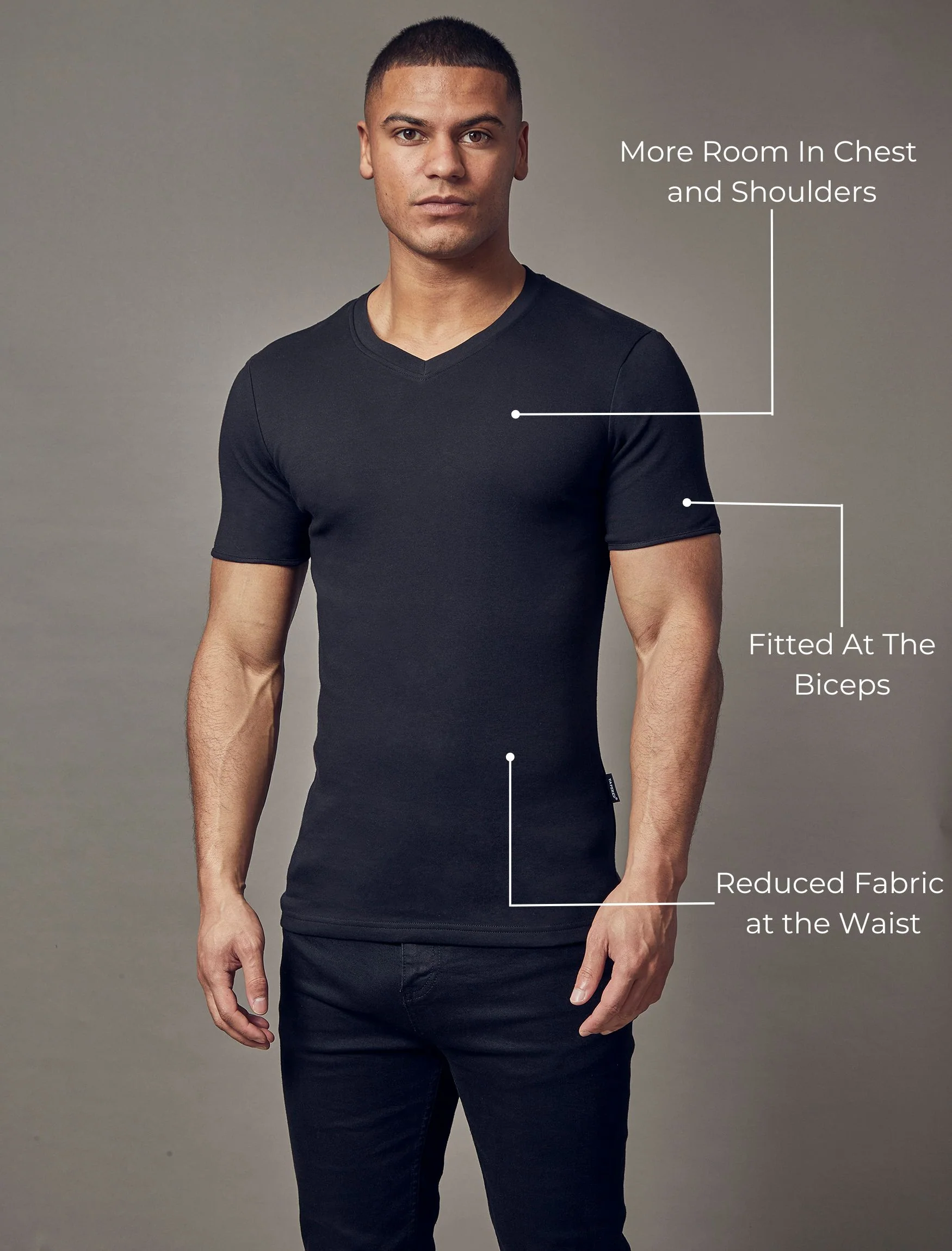 Black V Neck Tapered Fit T-Shirt - Image 4