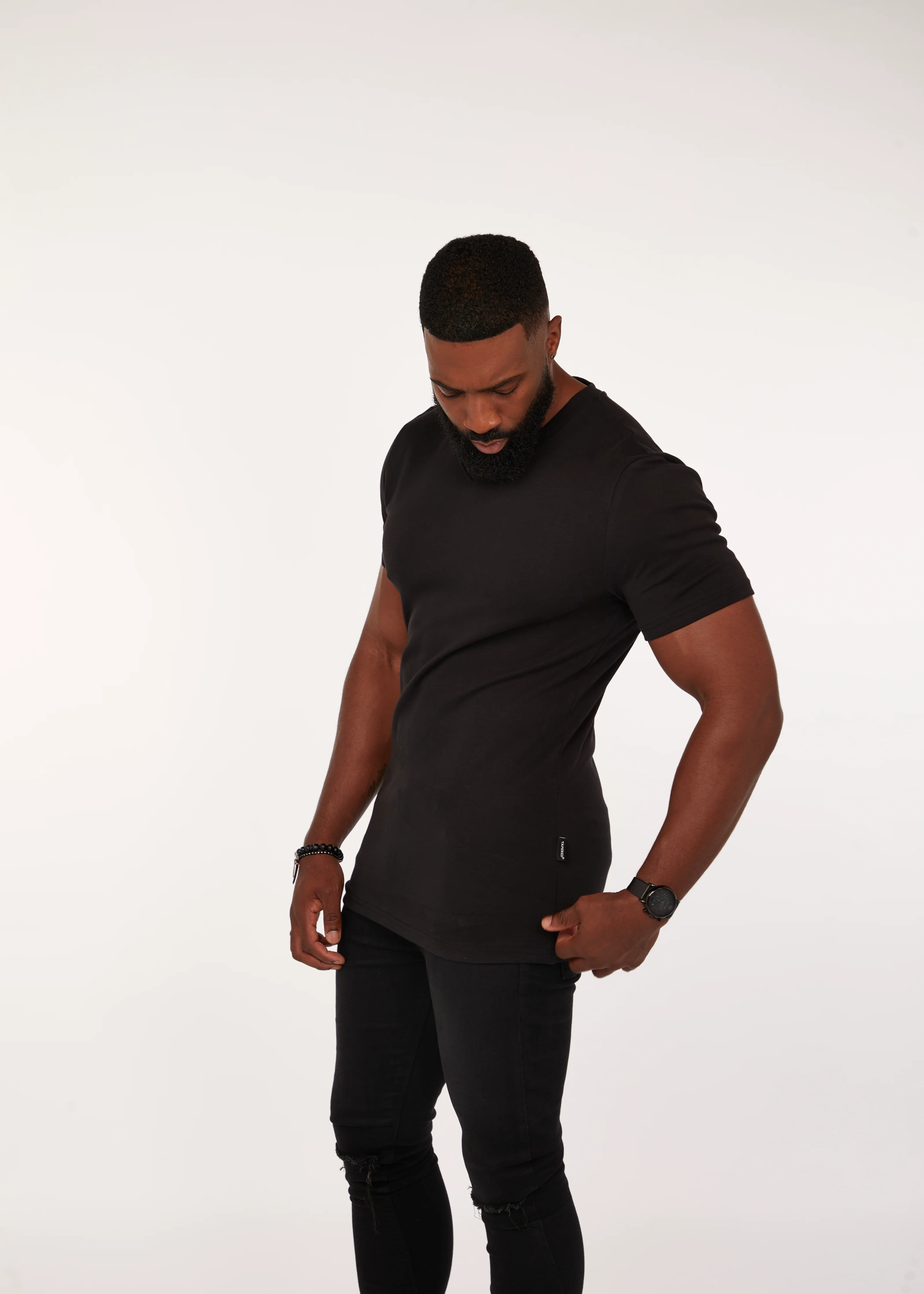 Black V Neck Tapered Fit T-Shirt - Image 6