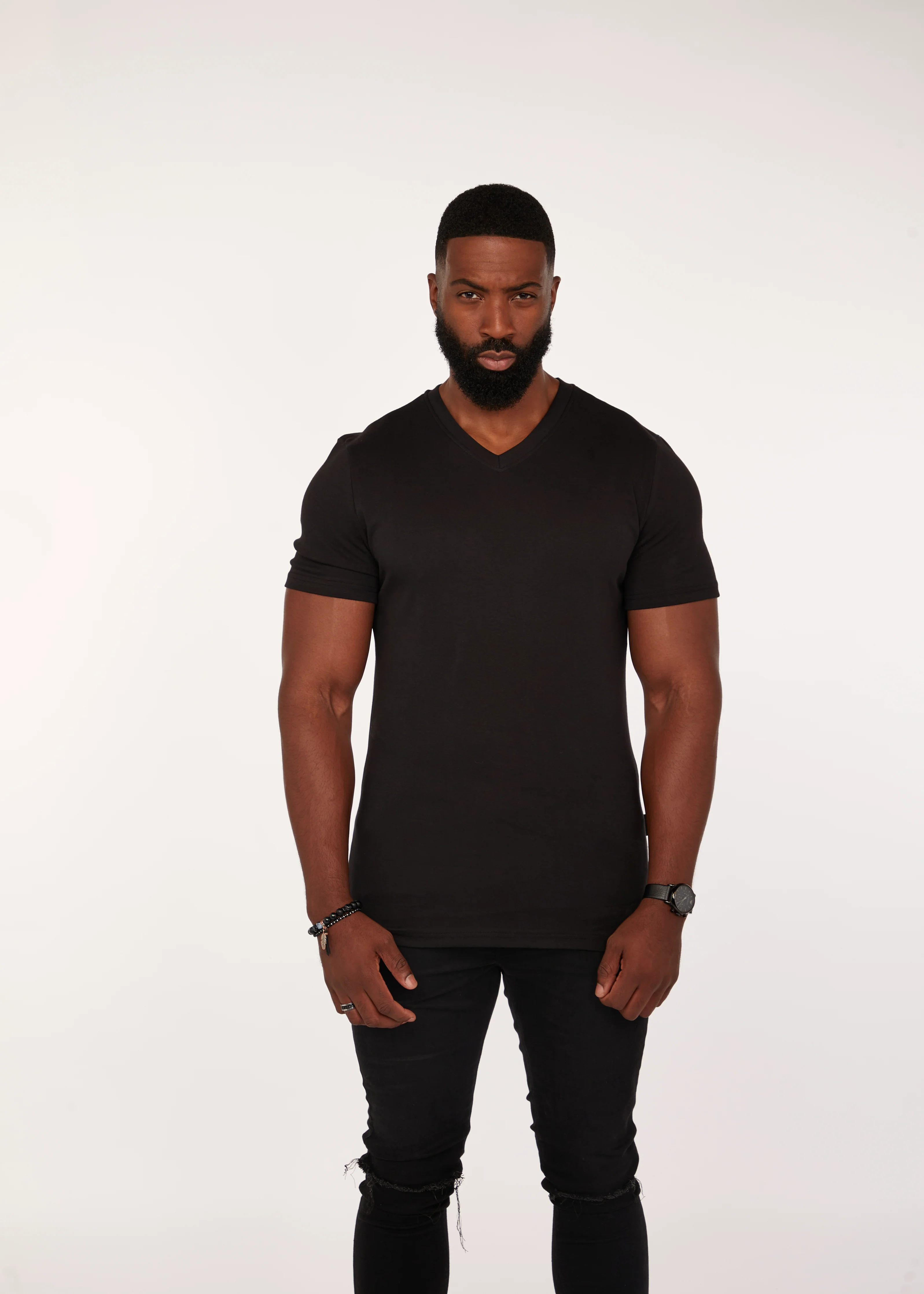 Black V Neck Tapered Fit T-Shirt - Image 7