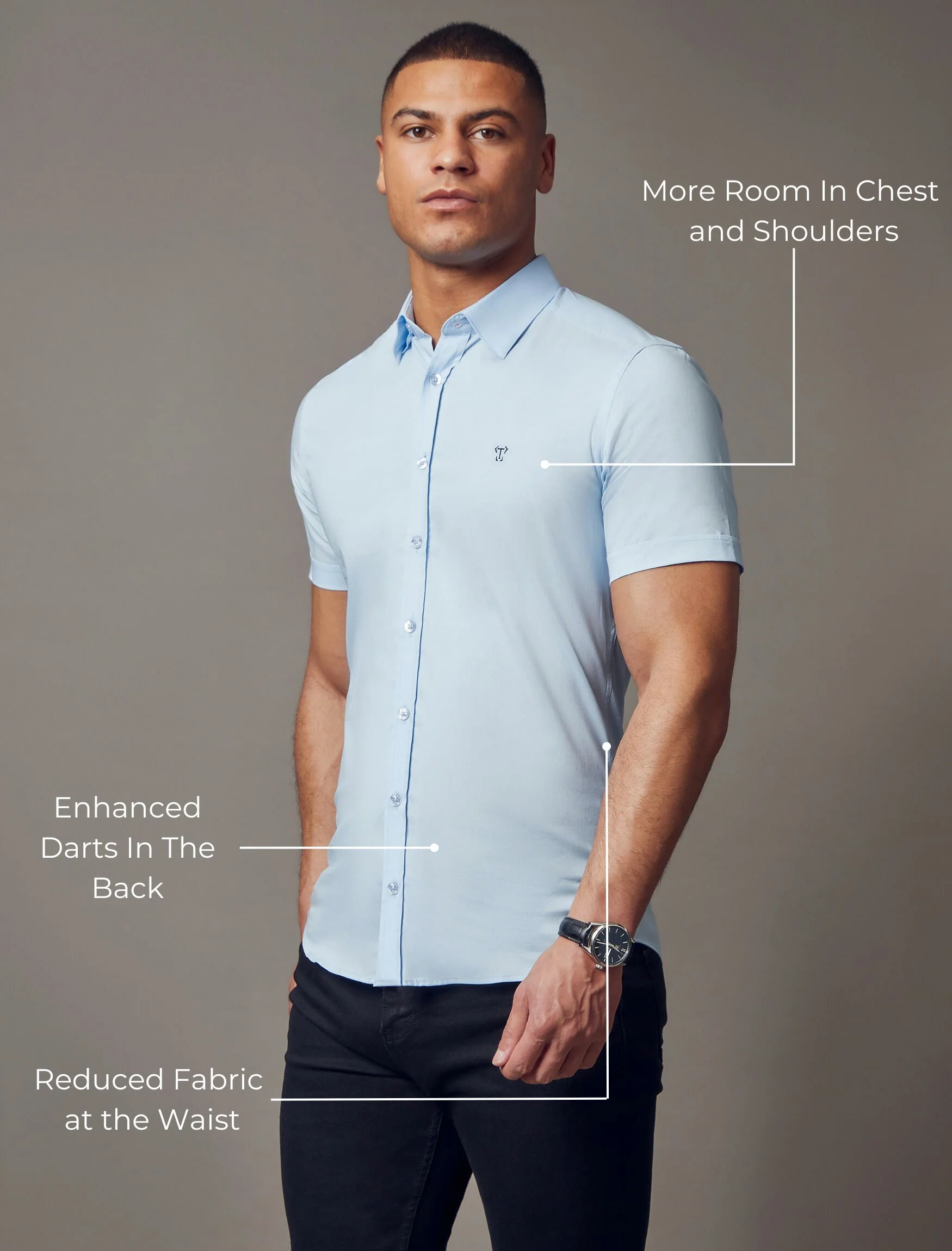 Blue Short Sleeve Tapered Fit Shirt - Image 5
