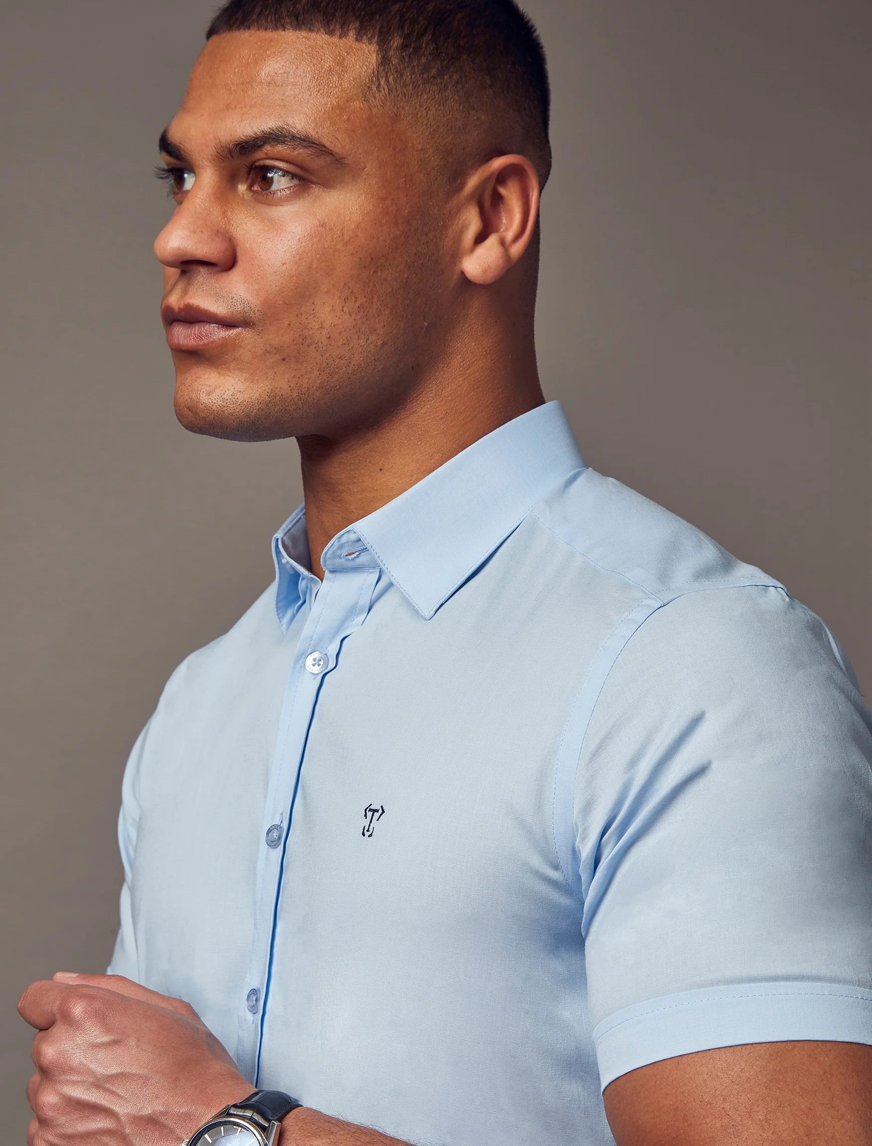Blue Short Sleeve Tapered Fit Shirt - Image 7