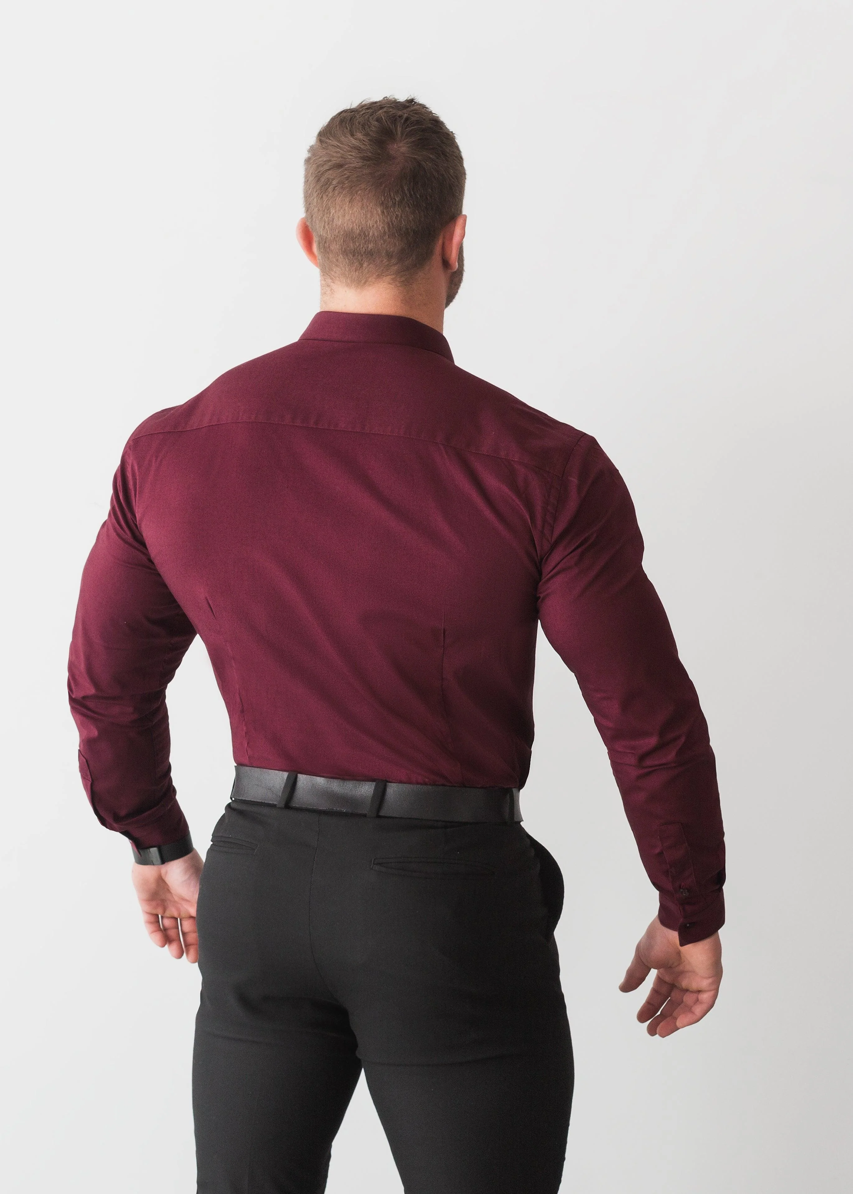 Burgundy Tapered Fit Bodybuilder Shirt - Image 3