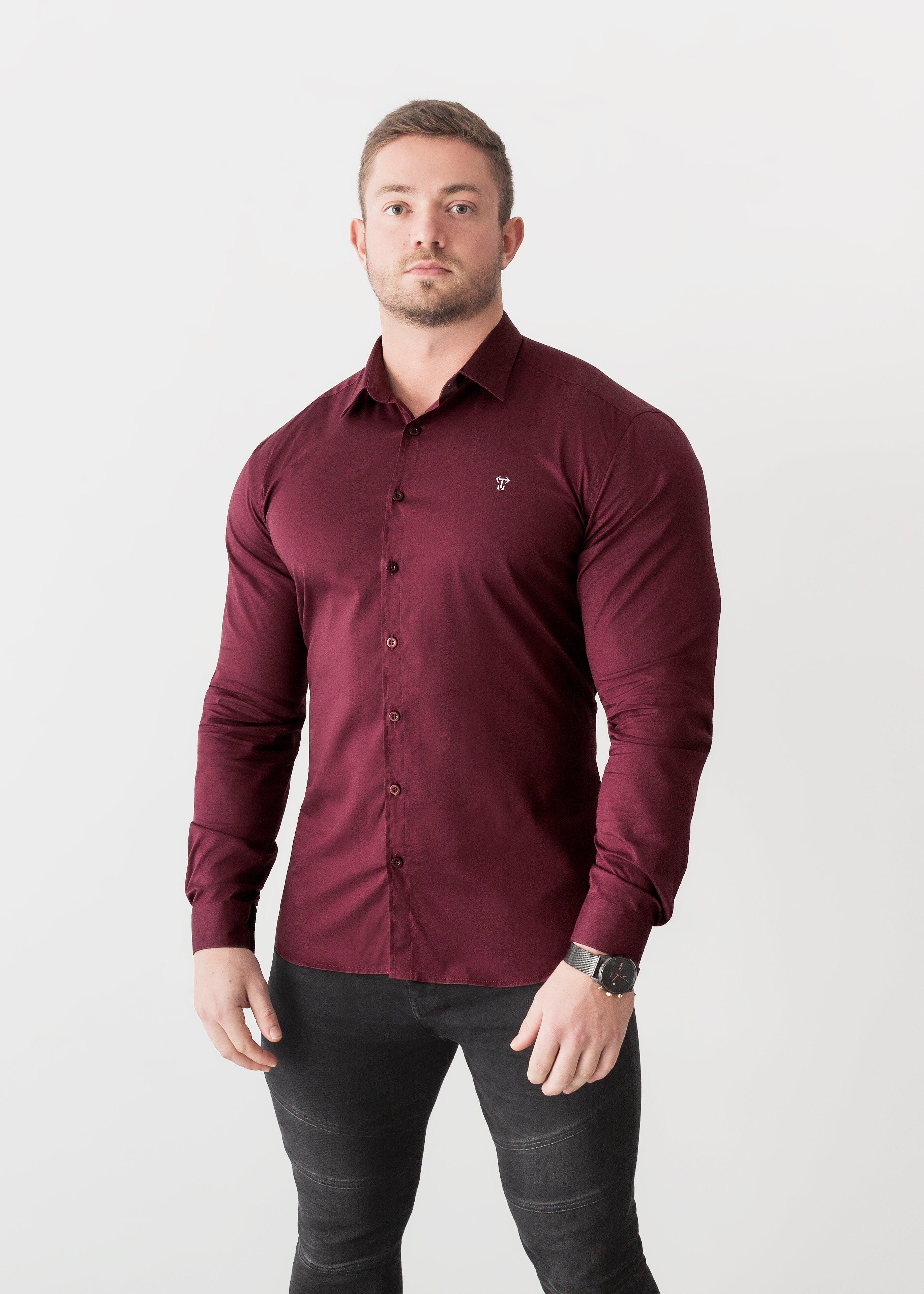 Burgundy Tapered Fit Bodybuilder Shirt - Image 4