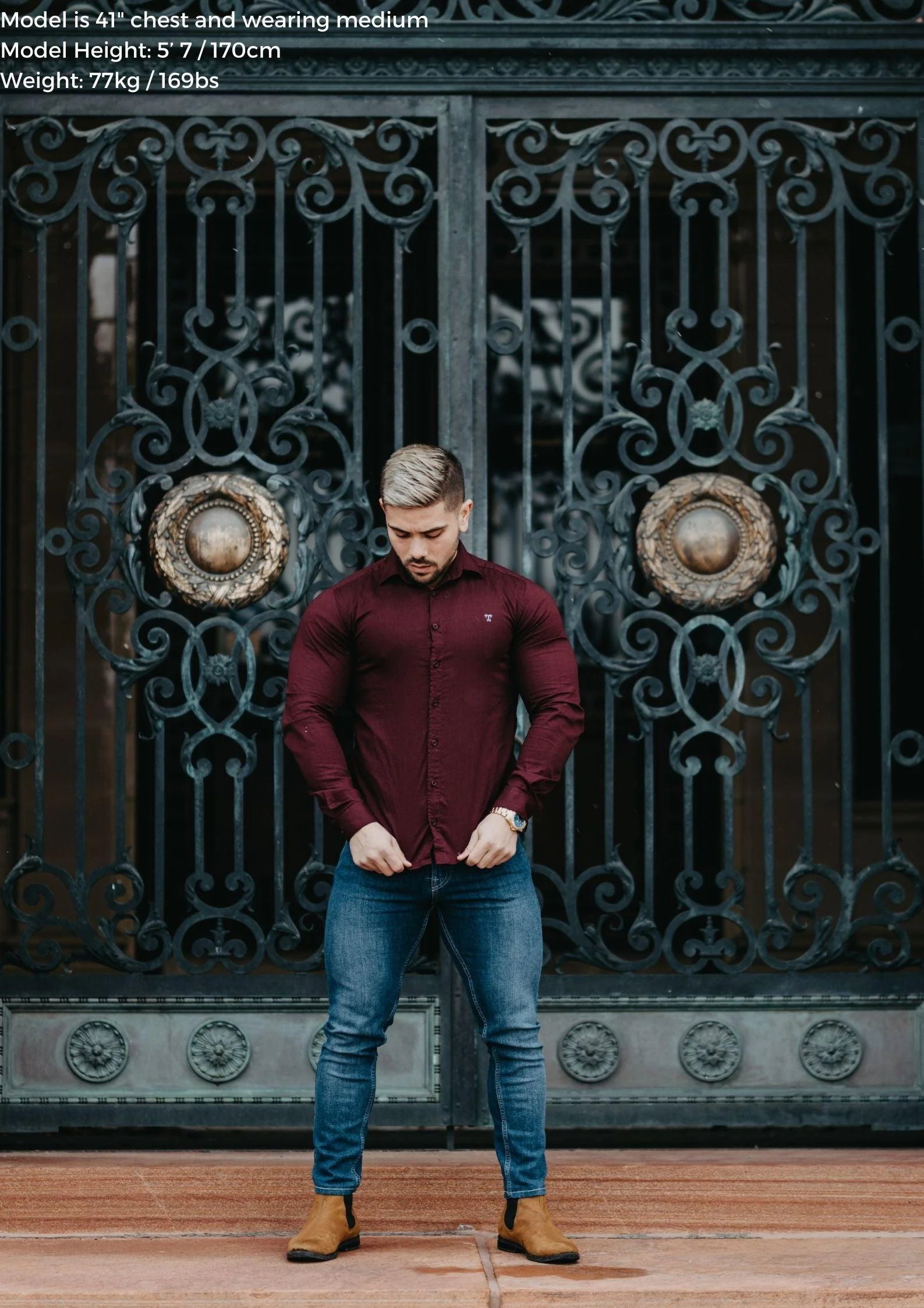 Burgundy Tapered Fit Shirt - Image 9