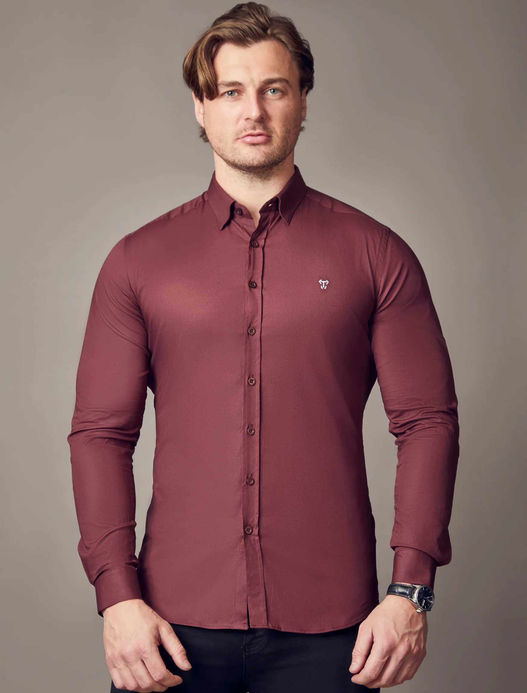 Burgundy Tapered Fit Shirt - Image 3