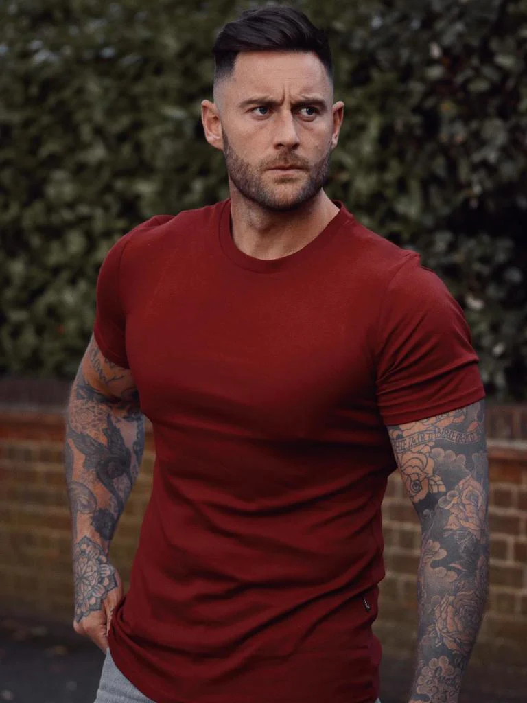 Burgundy Tapered Fit T-Shirt - Image 12