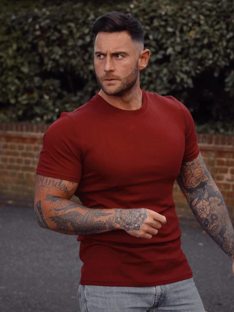 Burgundy Tapered Fit T-Shirt - Image 8