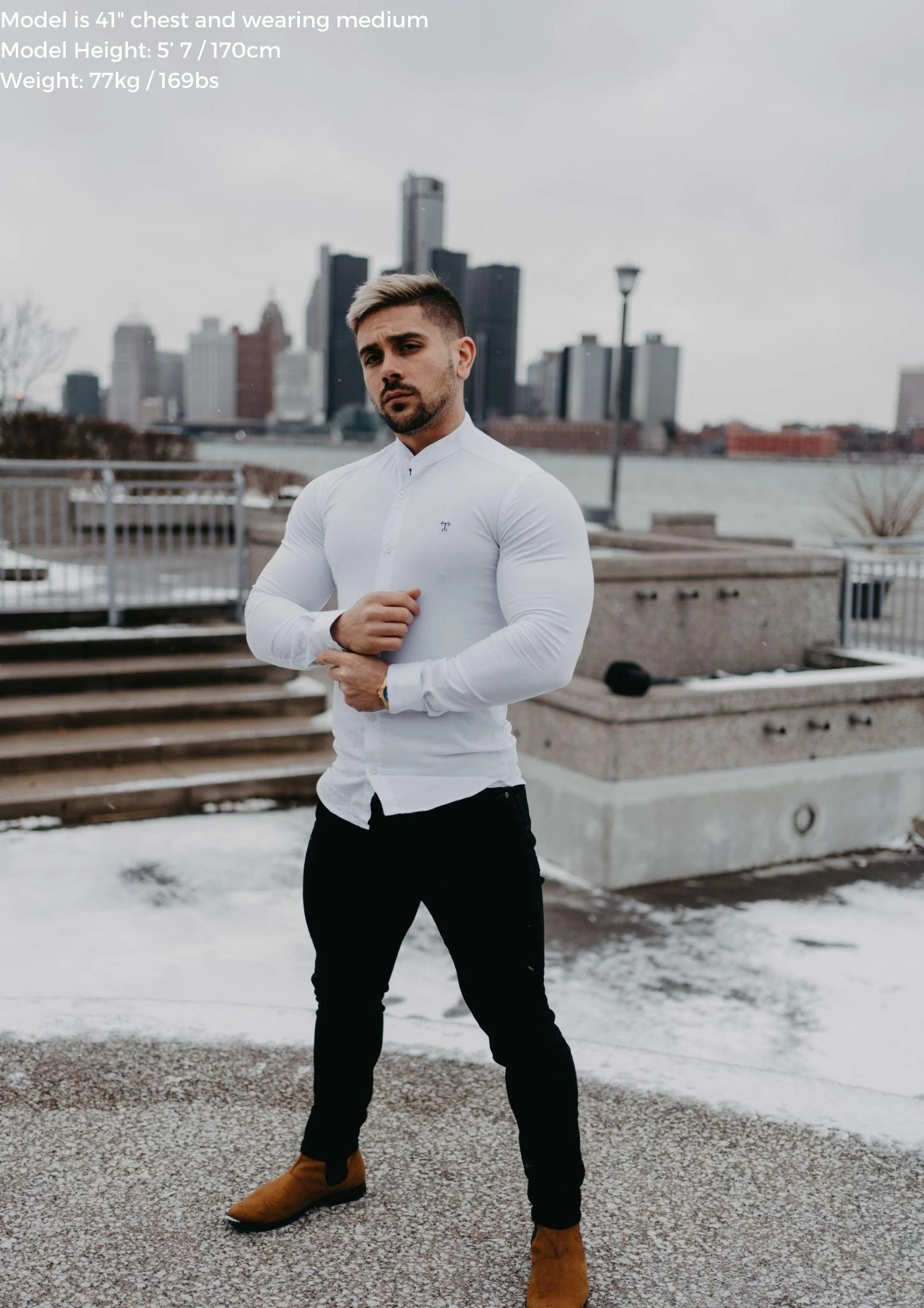 Grandad Collar White Tapered Fit Bodybuilder Shirt - Image 5