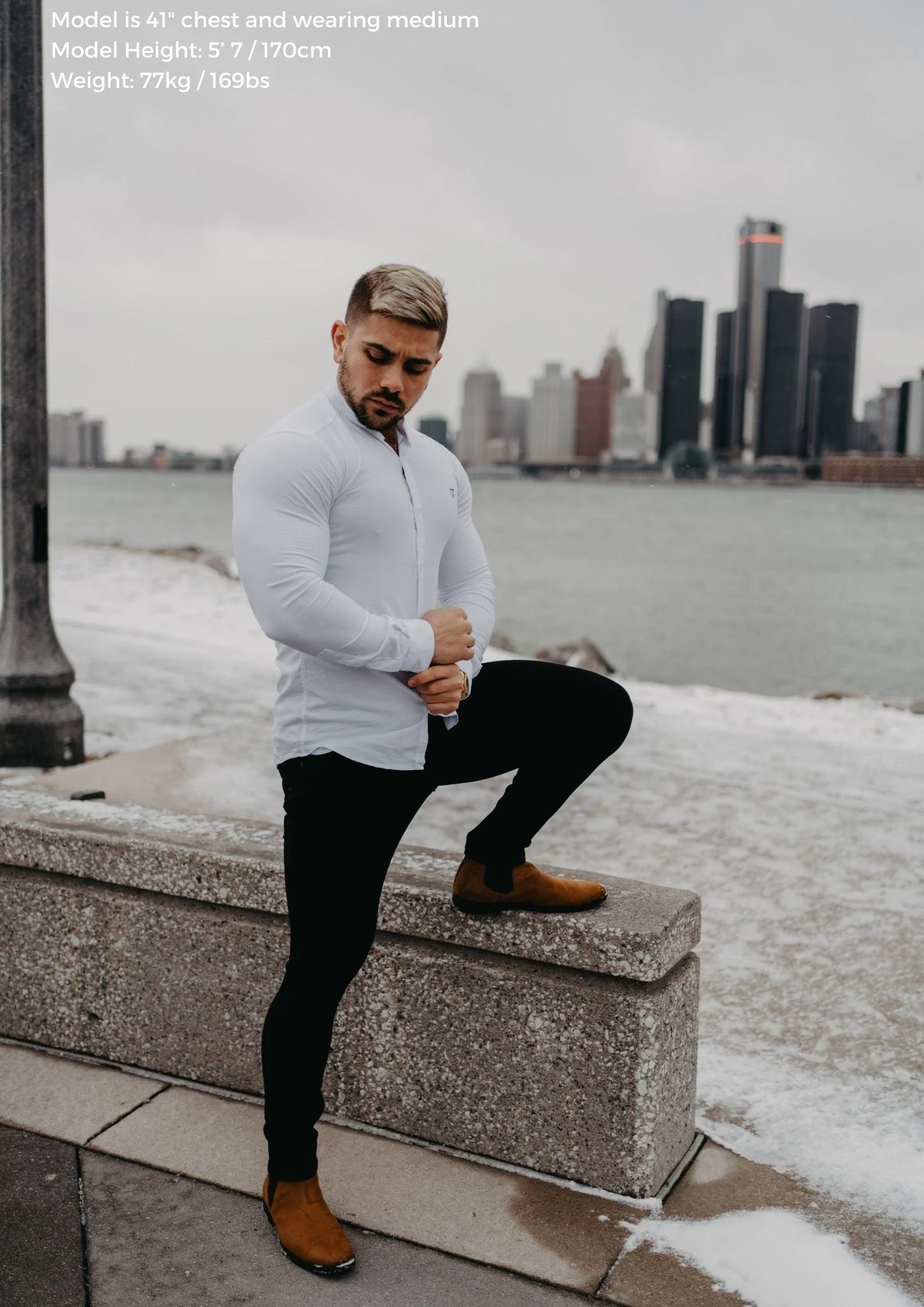 Grandad Collar White Tapered Fit Bodybuilder Shirt - Image 6