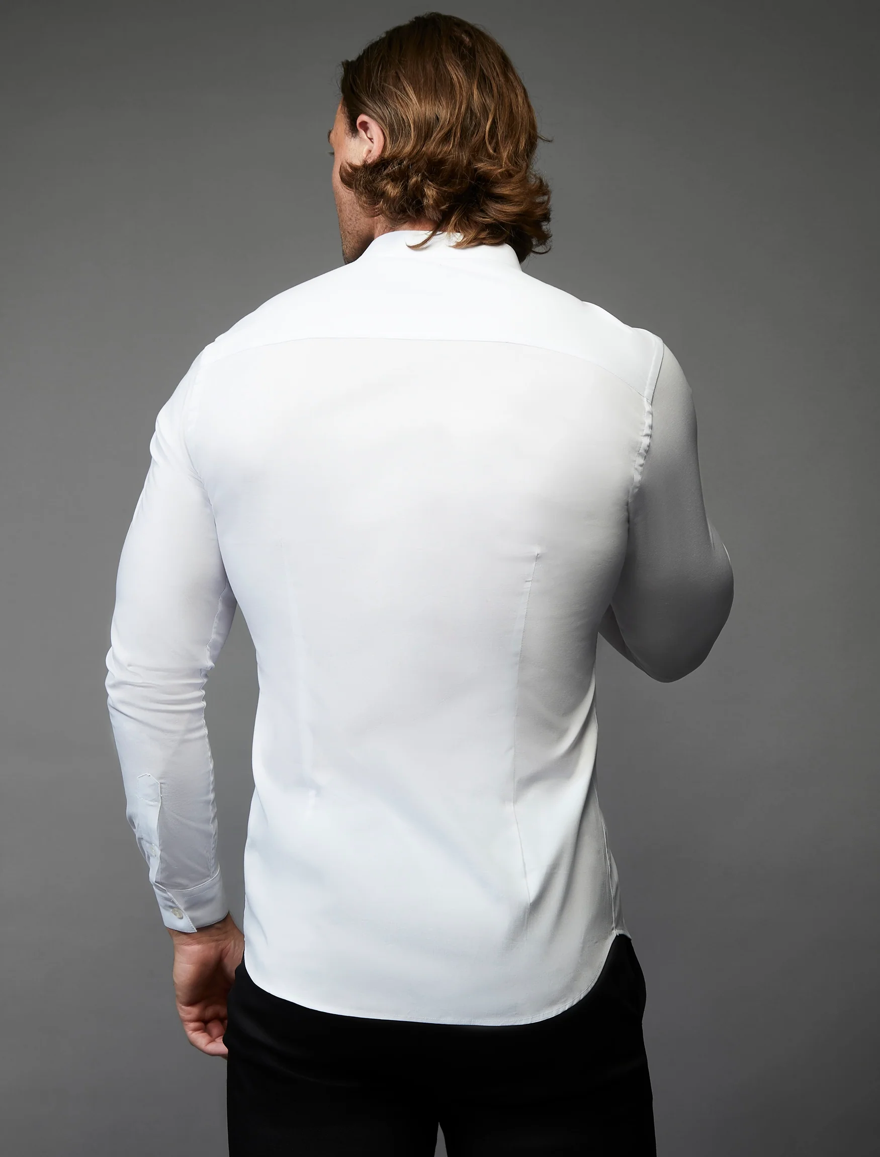 Grandad Collar White Tapered Fit Shirt - Image 4