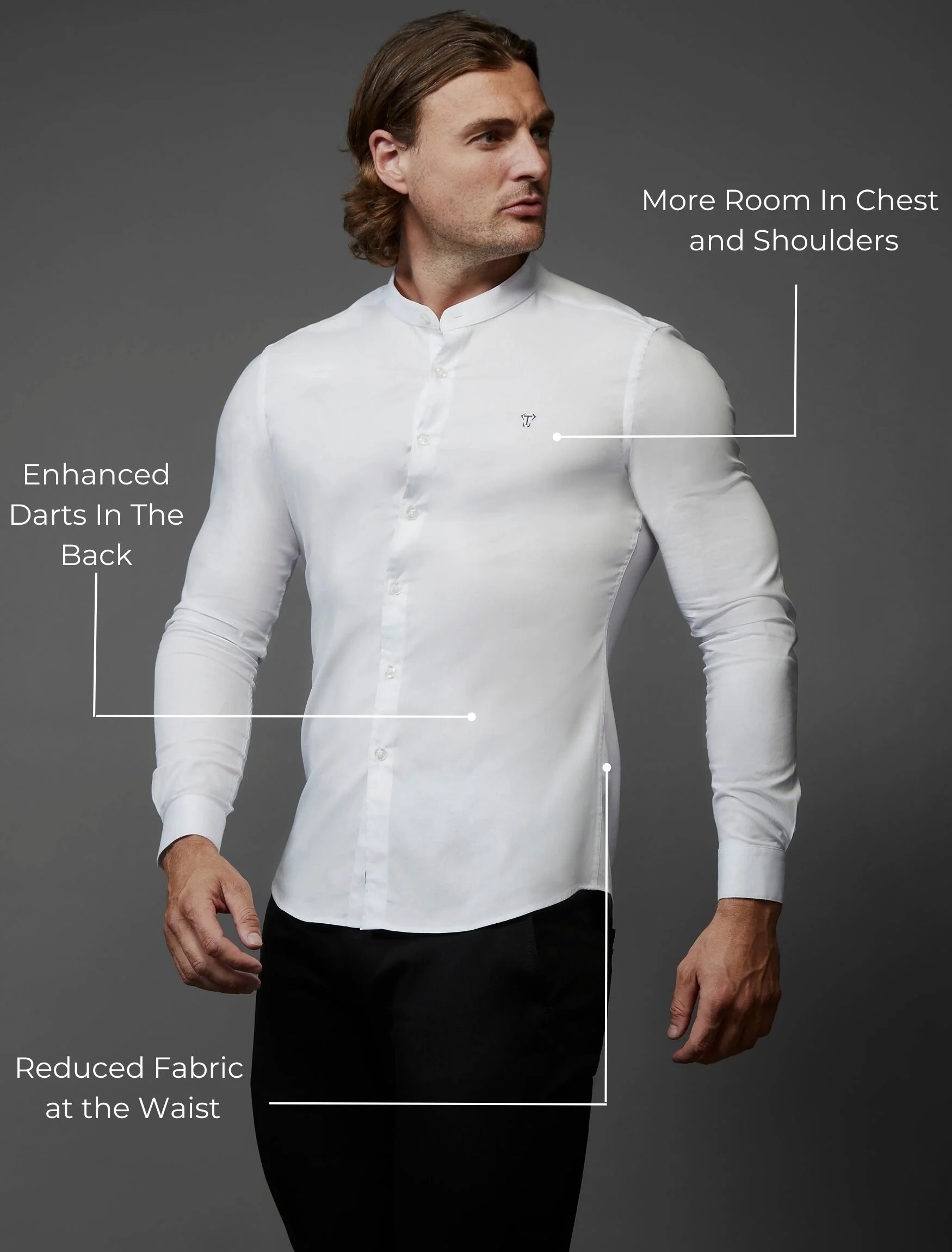 Grandad Collar White Tapered Fit Shirt - Image 5