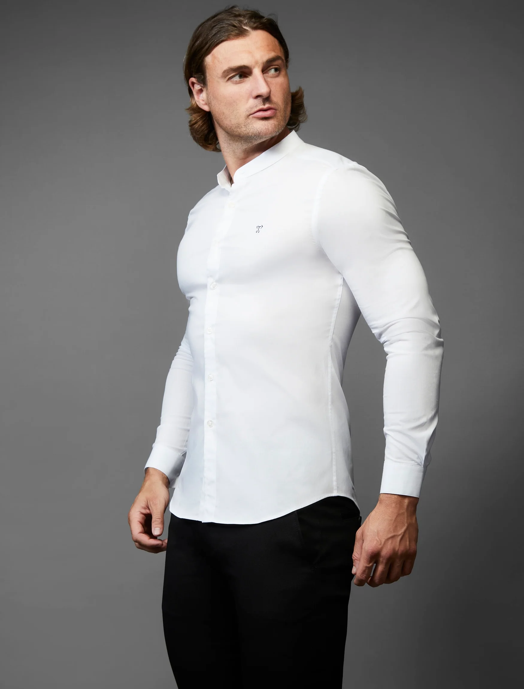 Grandad Collar White Tapered Fit Shirt - Image 6