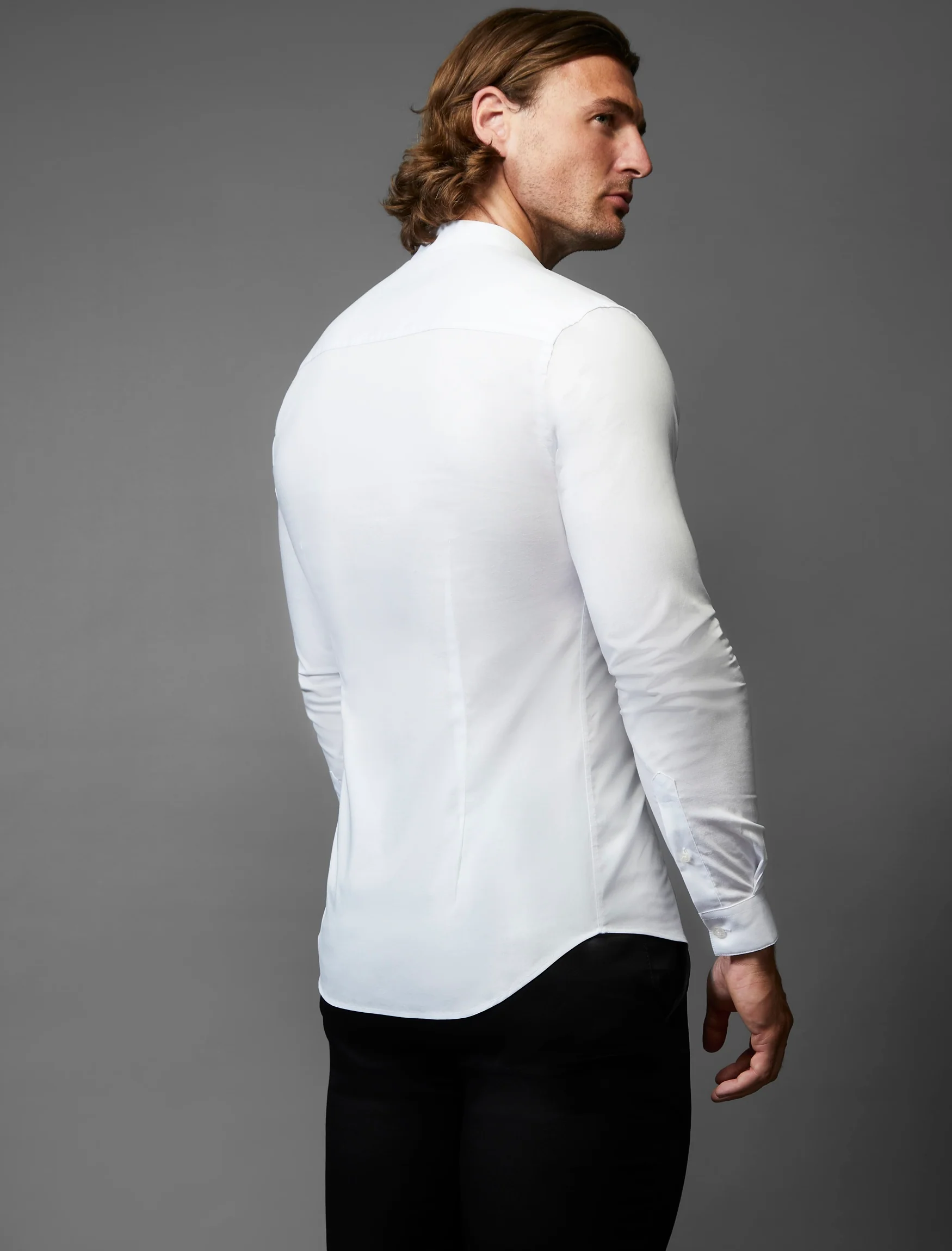 Grandad Collar White Tapered Fit Shirt - Image 7
