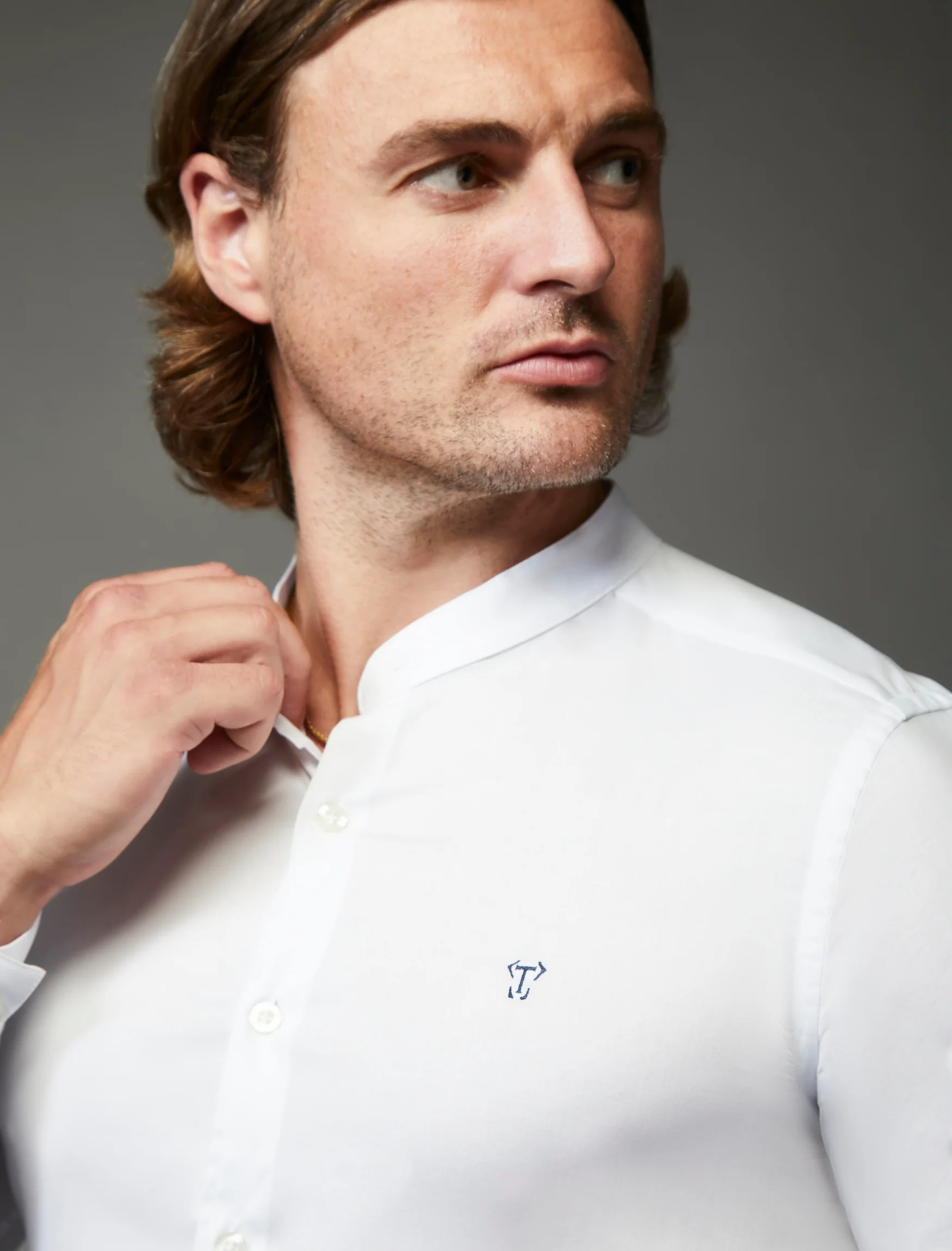 Grandad Collar White Tapered Fit Shirt - Image 8