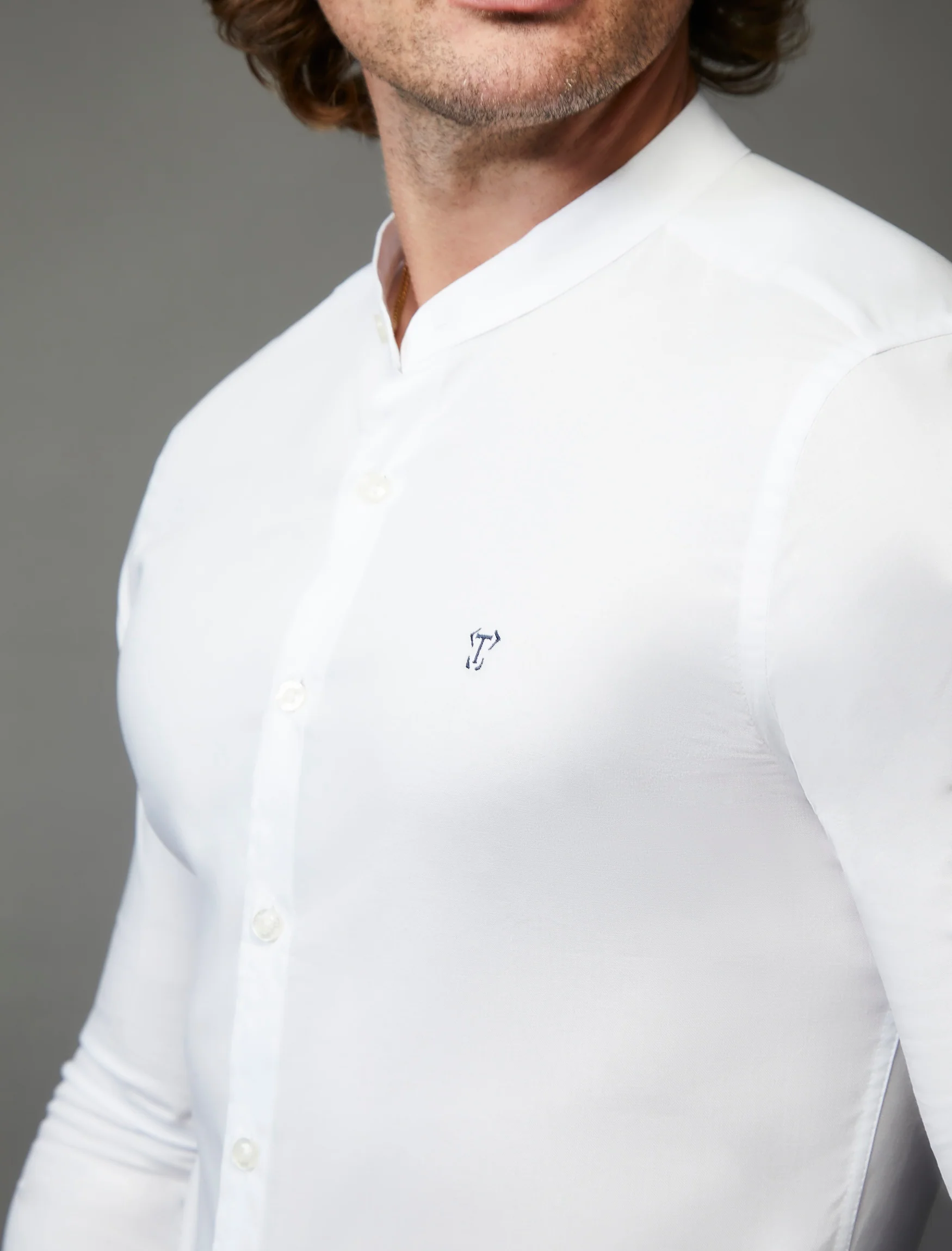 Grandad Collar White Tapered Fit Shirt - Image 9