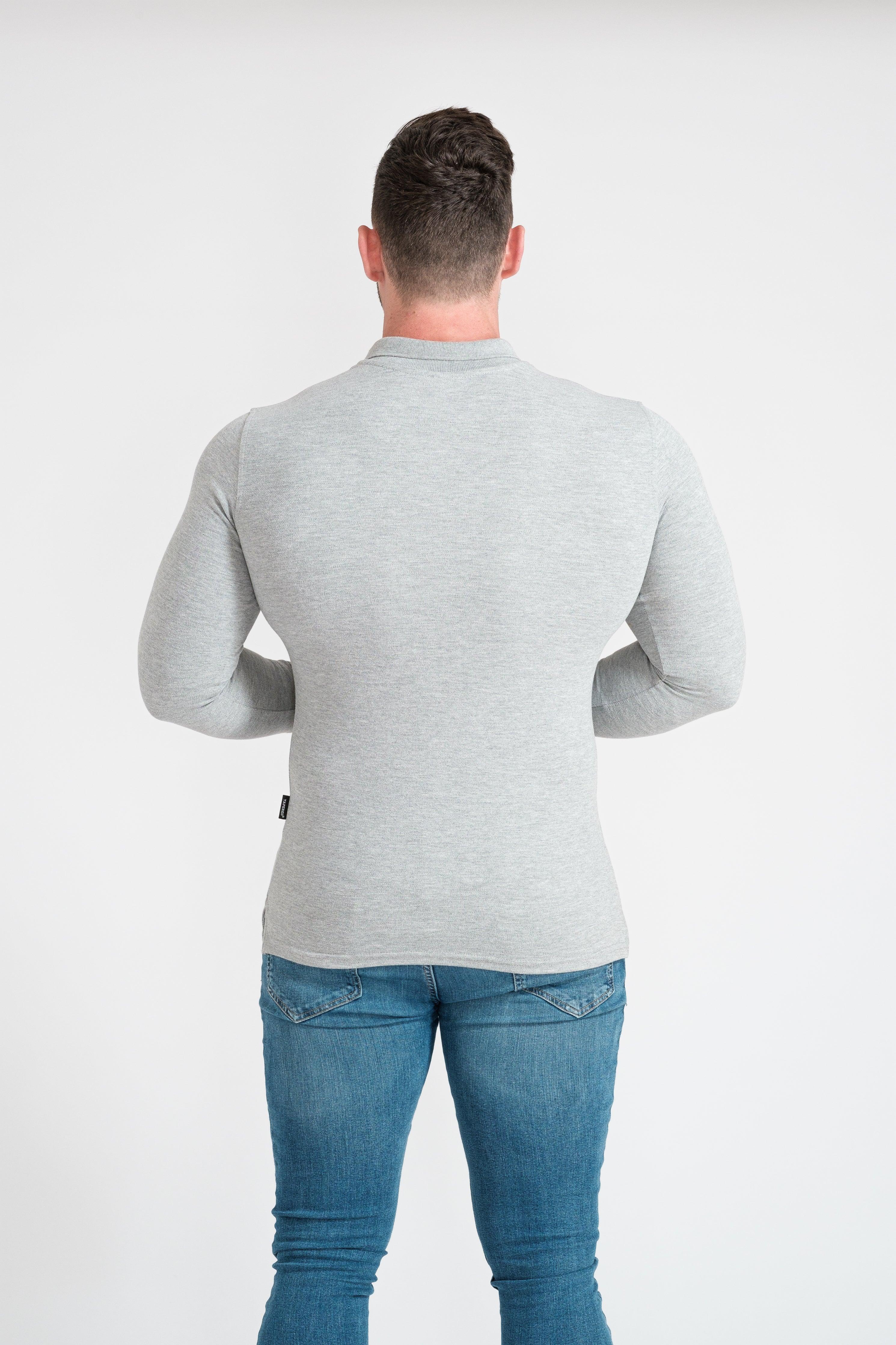 Long Sleeve Grey Tapered Fit Polo Shirt - Image 11