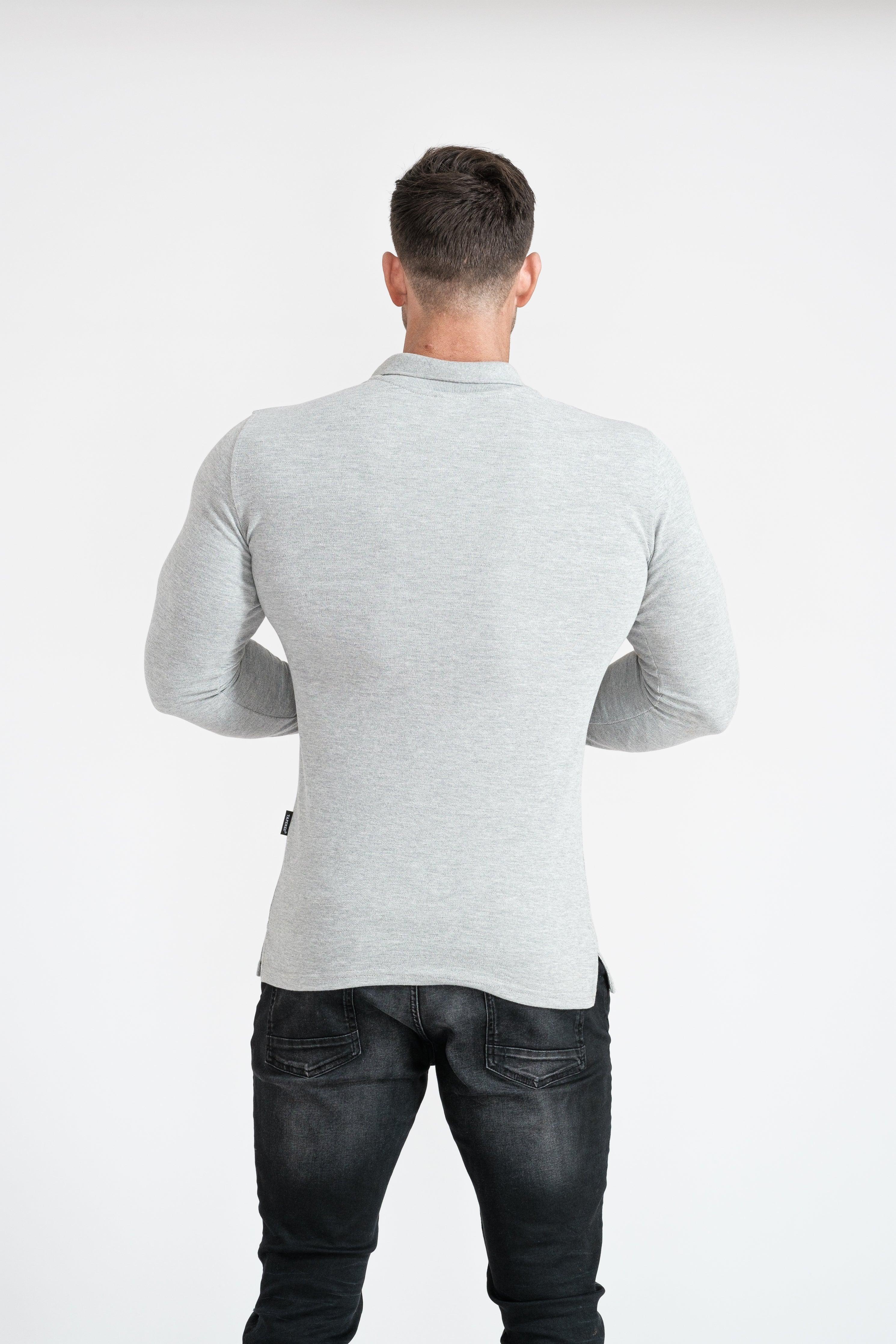 Long Sleeve Grey Tapered Fit Polo Shirt - Image 16