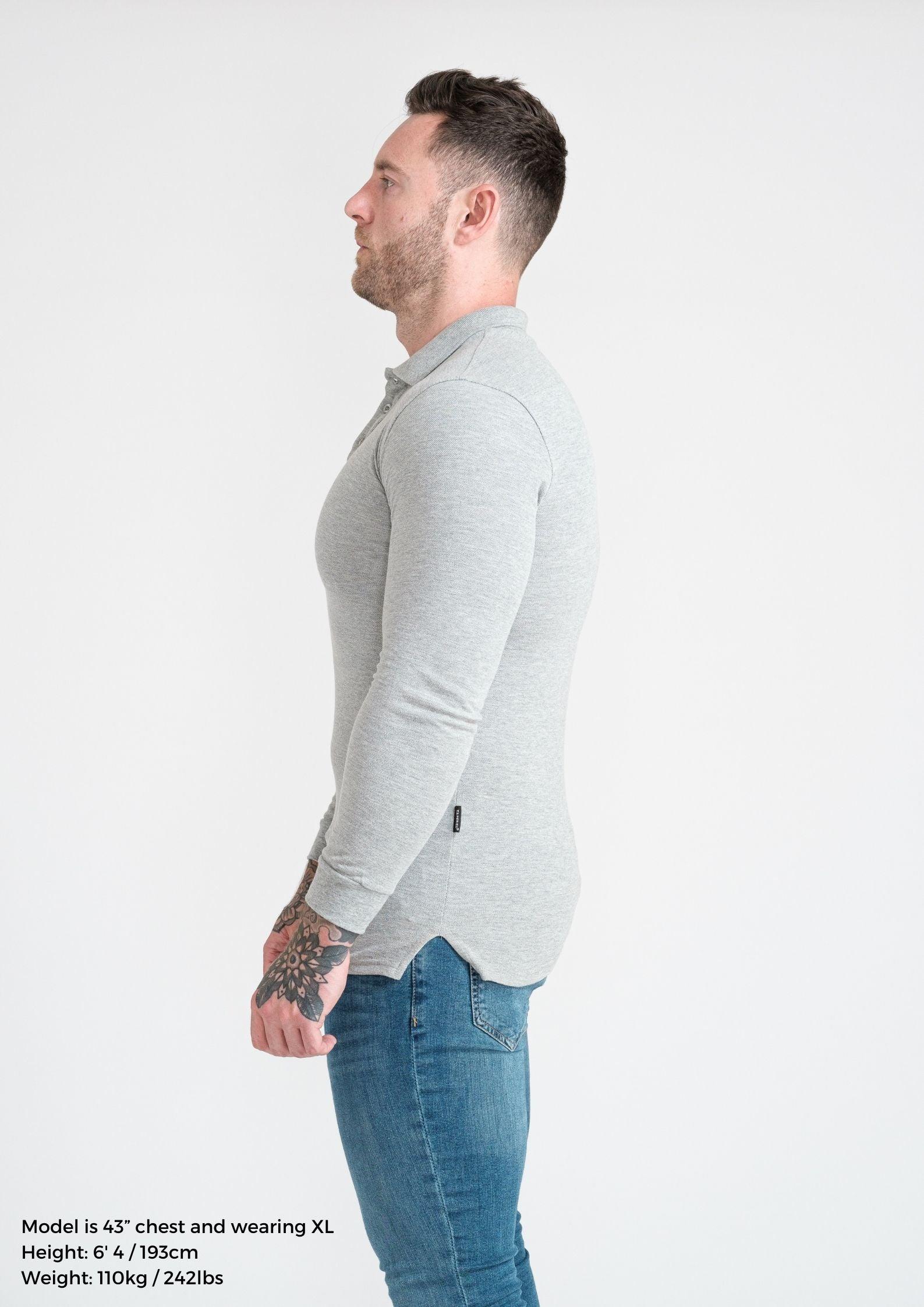 Long Sleeve Grey Tapered Fit Polo Shirt - Image 9