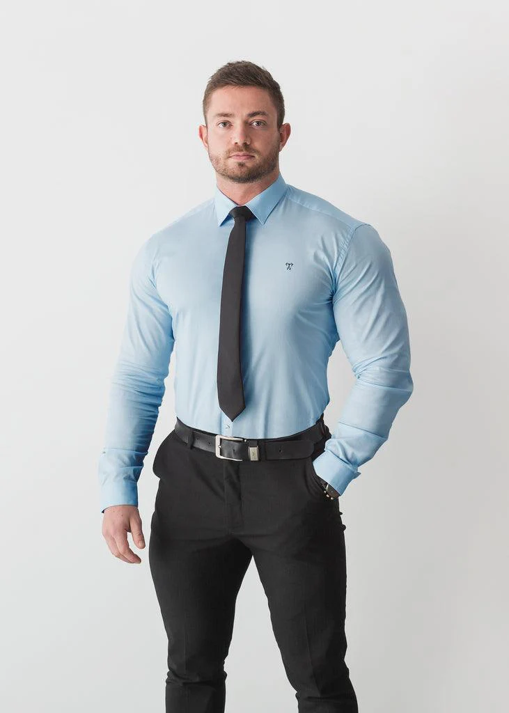 Light Blue Tapered Fit Bodybuilder Shirt - Image 3