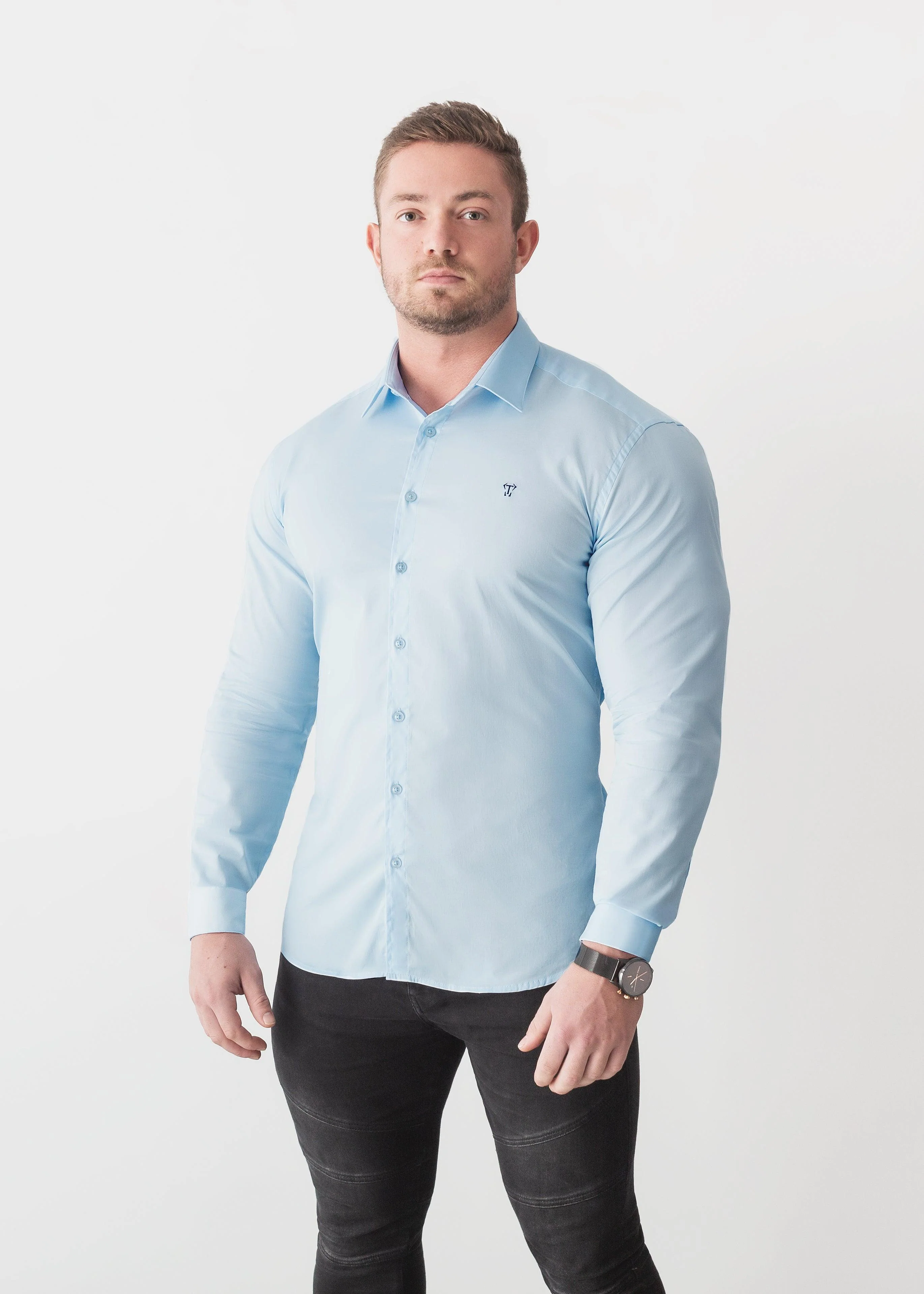 Light Blue Tapered Fit Bodybuilder Shirt - Image 4