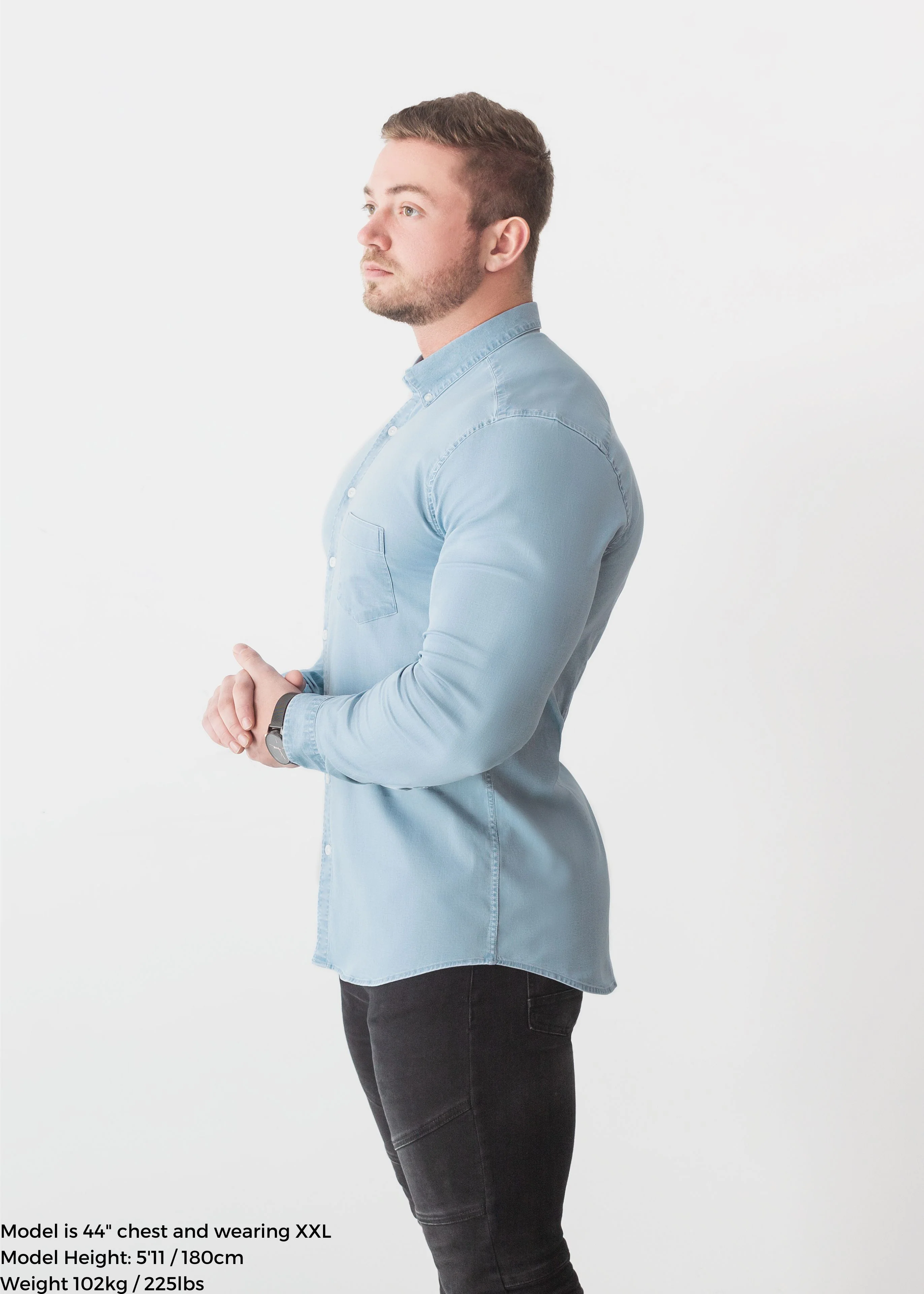 Light Wash Denim Tapered Fit Shirt - Image 7