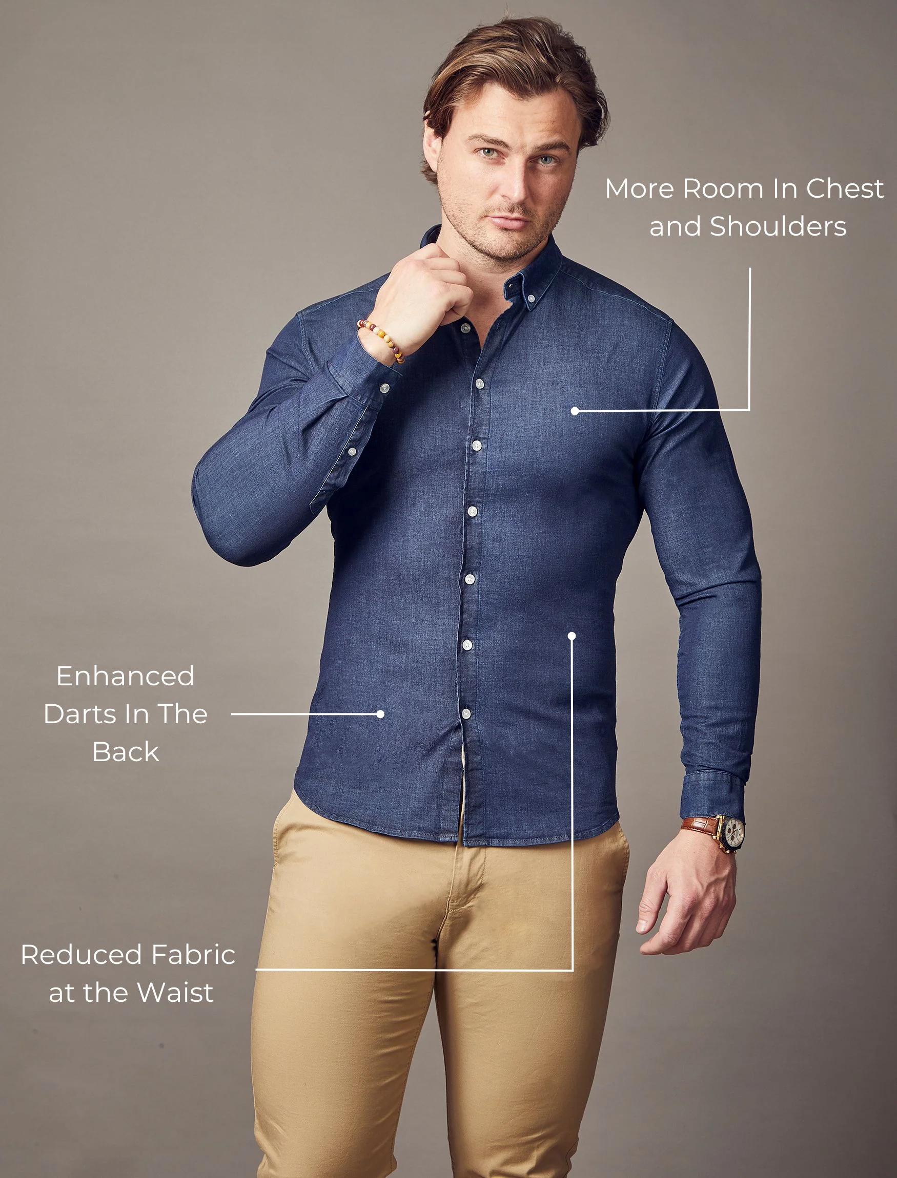 Navy Denim Tapered Fit Shirt - Image 4