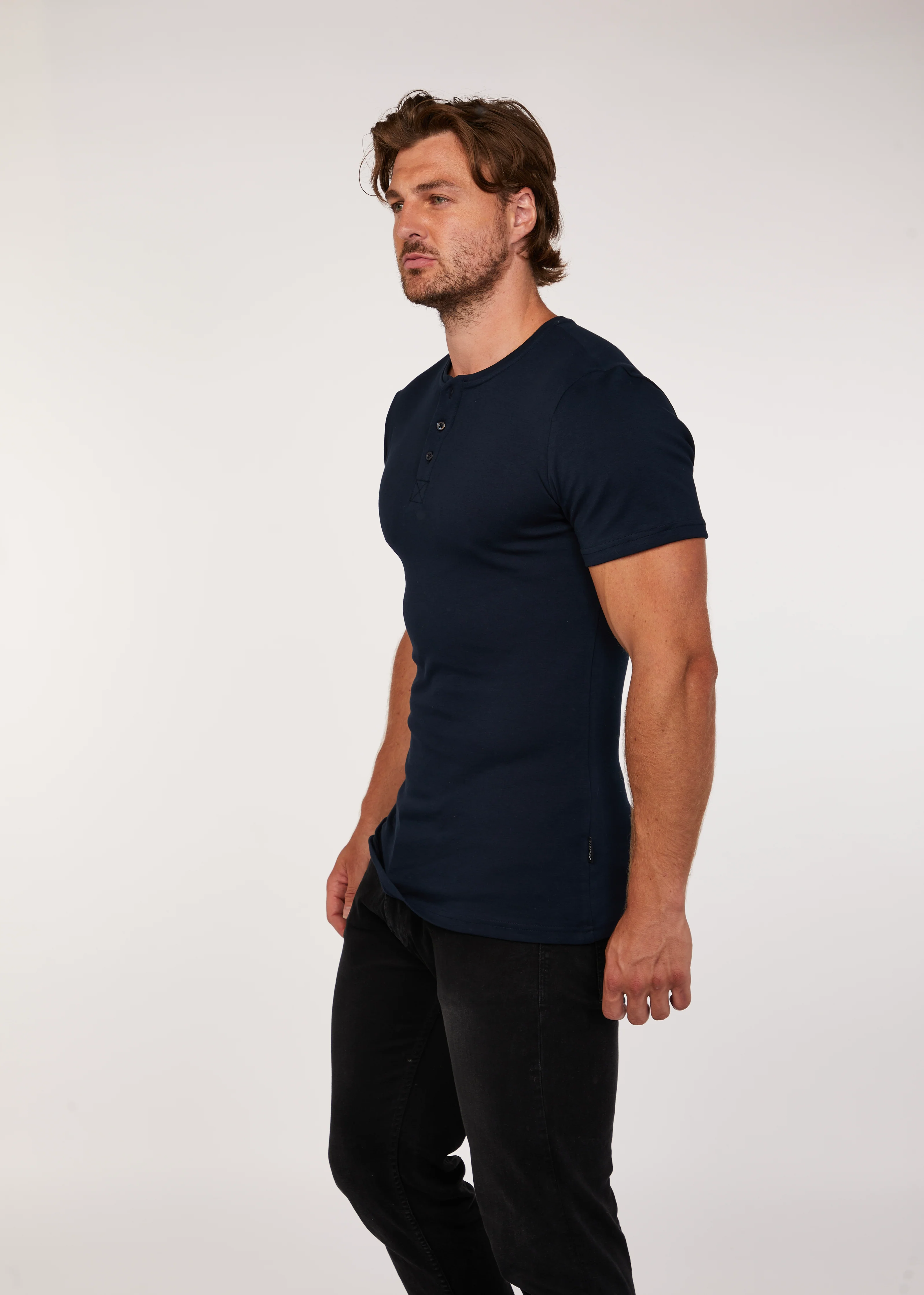 Navy Short Sleeve Tapered Fit Henley - Image 10