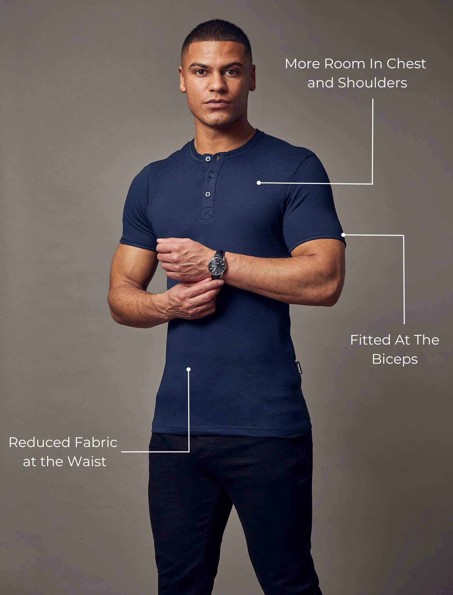 Navy Short Sleeve Tapered Fit Henley - Image 4