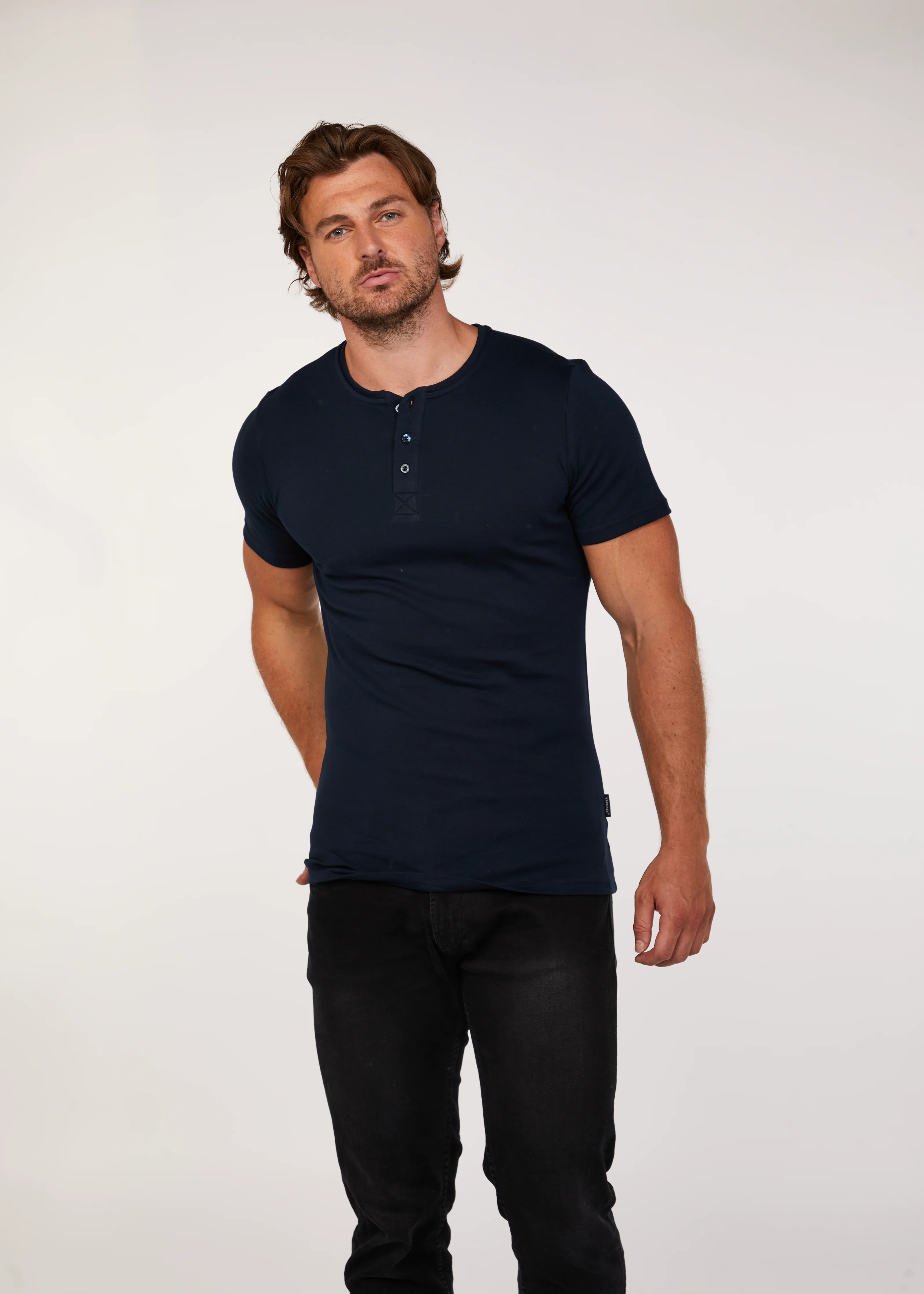 Navy Short Sleeve Tapered Fit Henley - Image 8