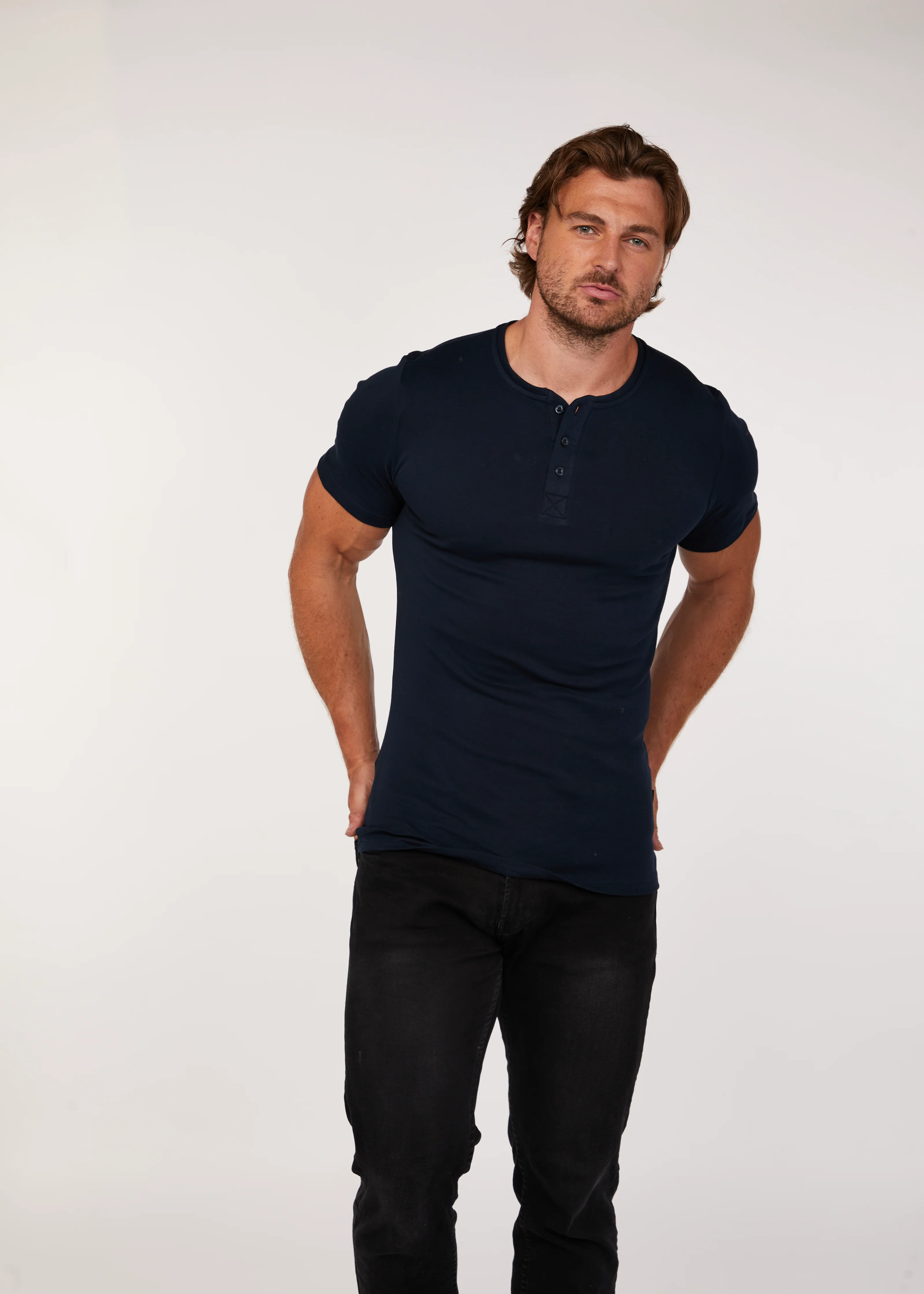 Navy Short Sleeve Tapered Fit Henley - Image 9